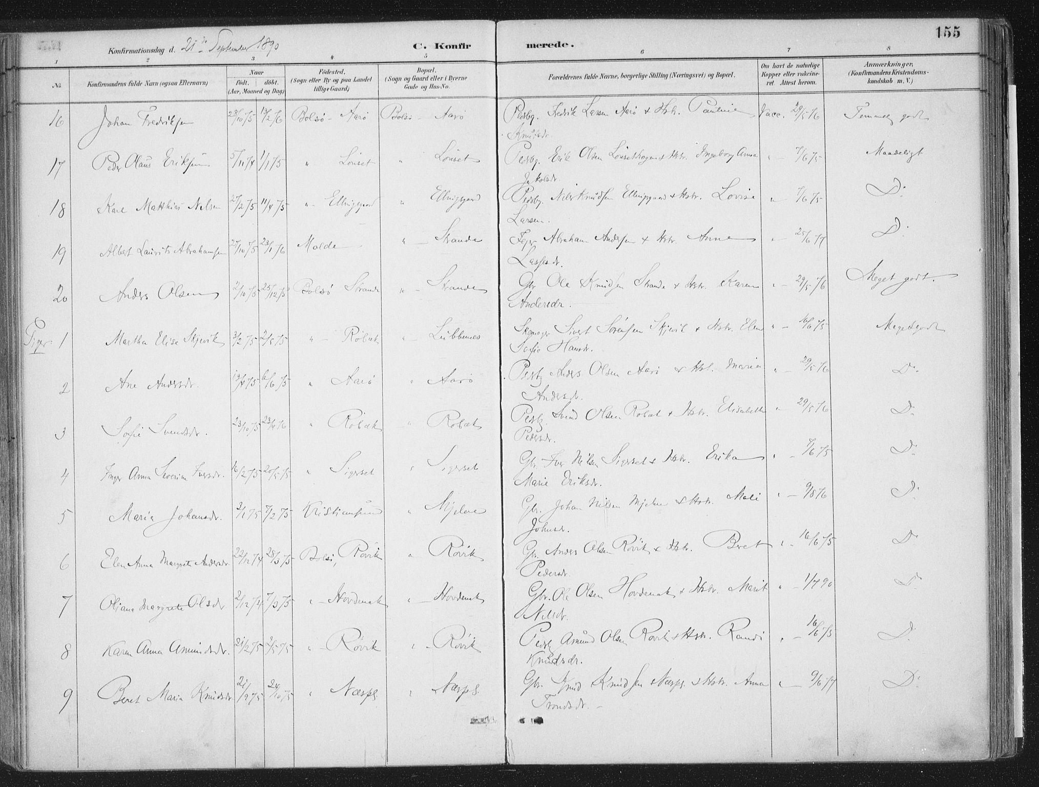 Ministerialprotokoller, klokkerbøker og fødselsregistre - Møre og Romsdal, AV/SAT-A-1454/555/L0658: Parish register (official) no. 555A09, 1887-1917, p. 155