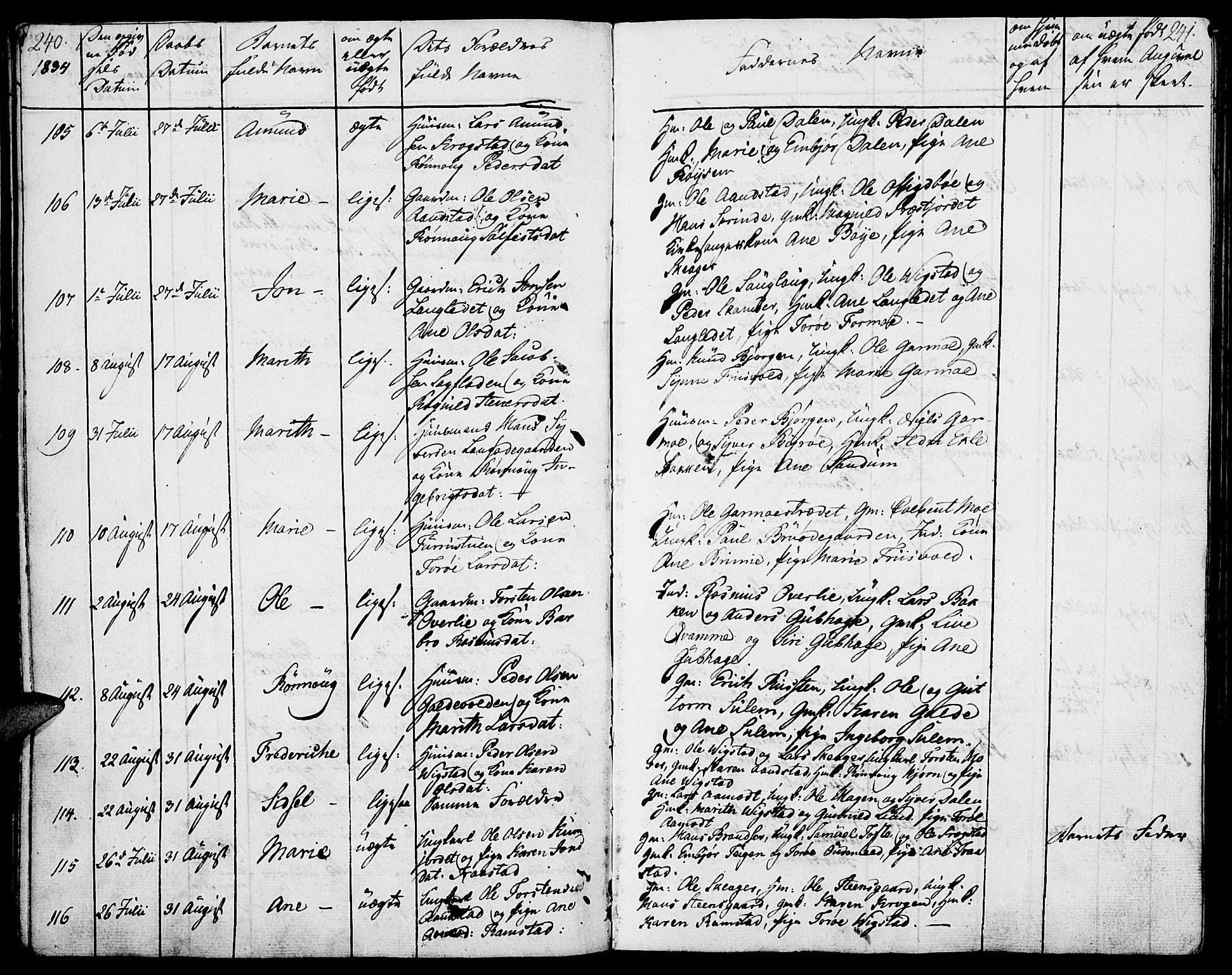 Lom prestekontor, SAH/PREST-070/K/L0005: Parish register (official) no. 5, 1825-1837, p. 240-241