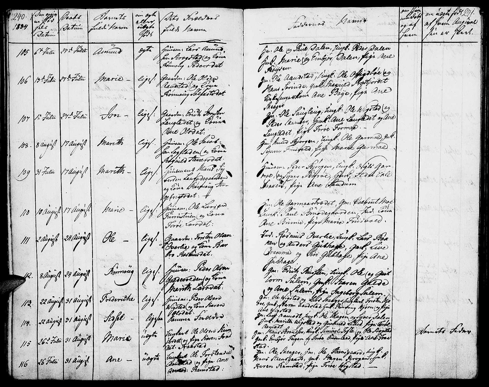 Lom prestekontor, AV/SAH-PREST-070/K/L0005: Parish register (official) no. 5, 1825-1837, p. 240-241