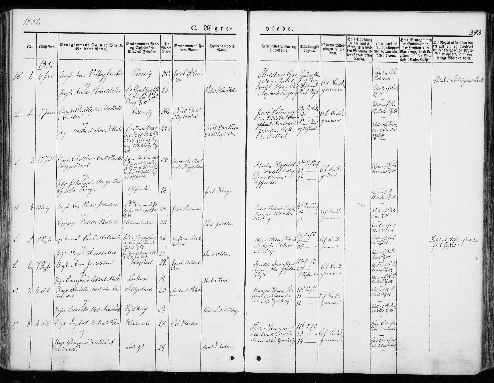 Ministerialprotokoller, klokkerbøker og fødselsregistre - Nordland, SAT/A-1459/872/L1033: Parish register (official) no. 872A08, 1840-1863, p. 393