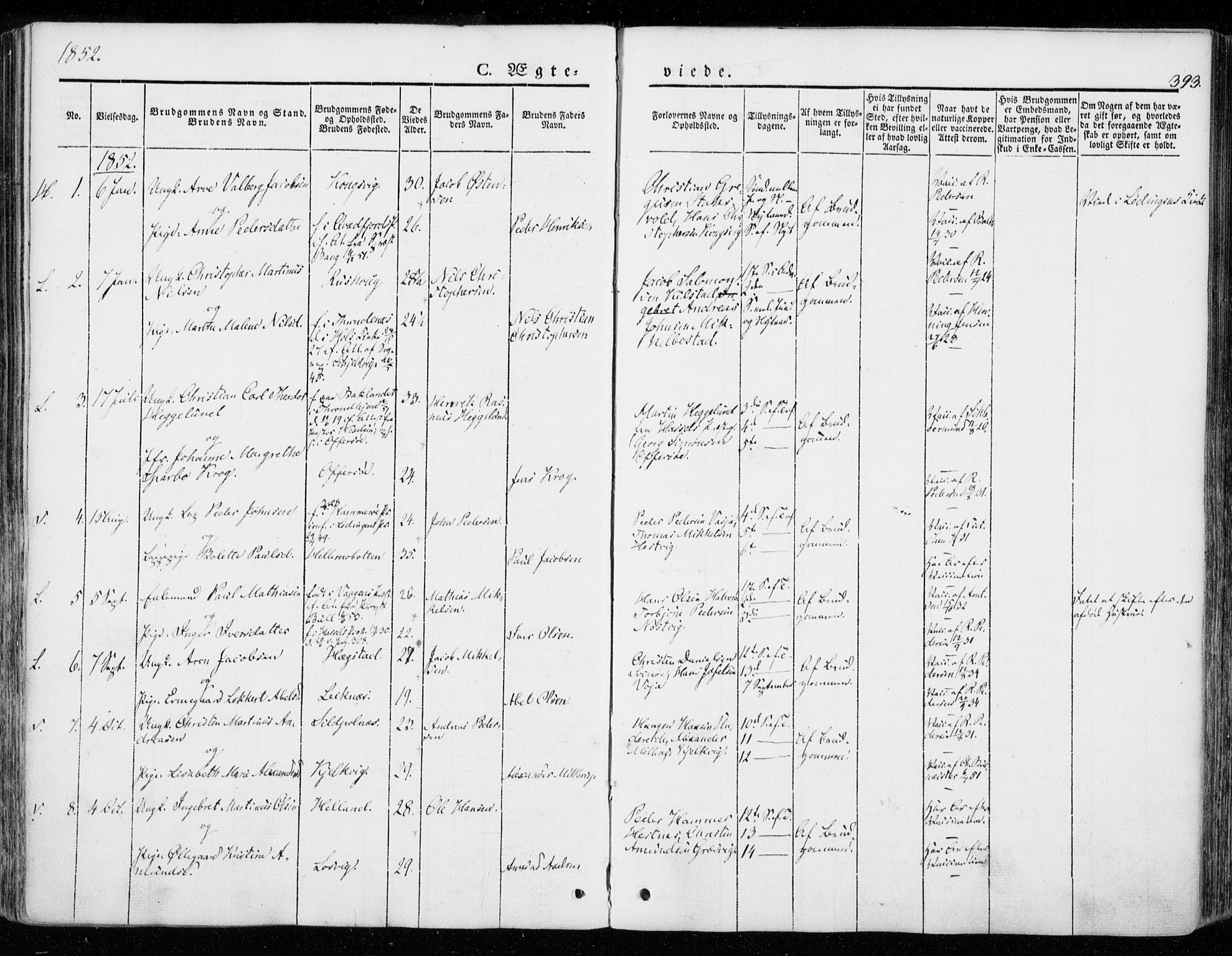 Ministerialprotokoller, klokkerbøker og fødselsregistre - Nordland, AV/SAT-A-1459/872/L1033: Parish register (official) no. 872A08, 1840-1863, p. 393