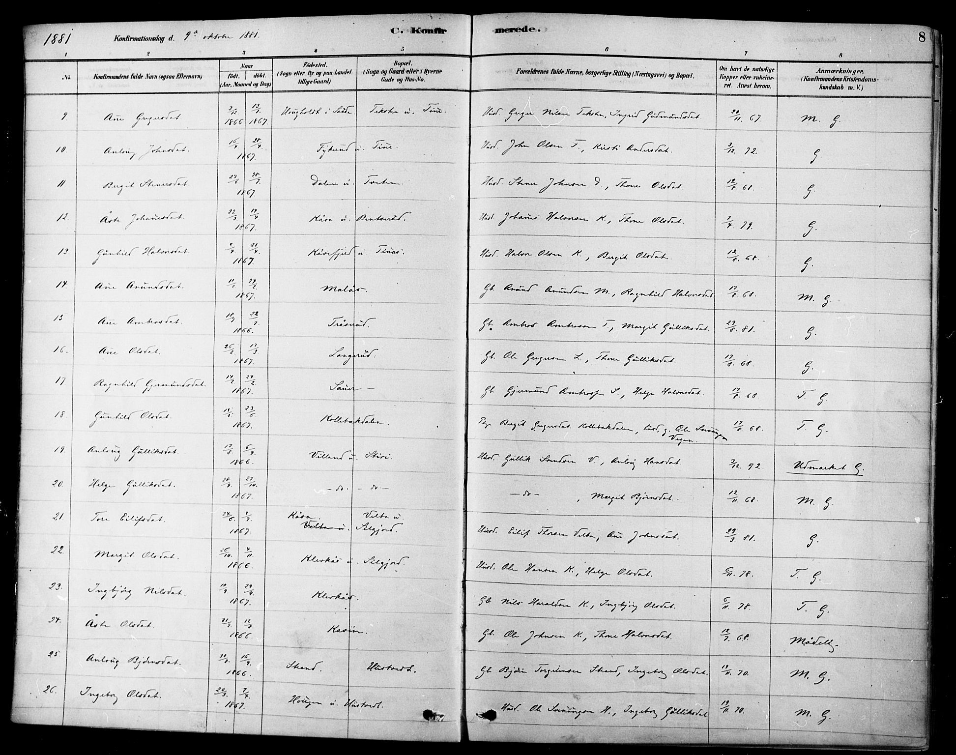 Heddal kirkebøker, AV/SAKO-A-268/F/Fa/L0009: Parish register (official) no. I 9, 1878-1903, p. 8