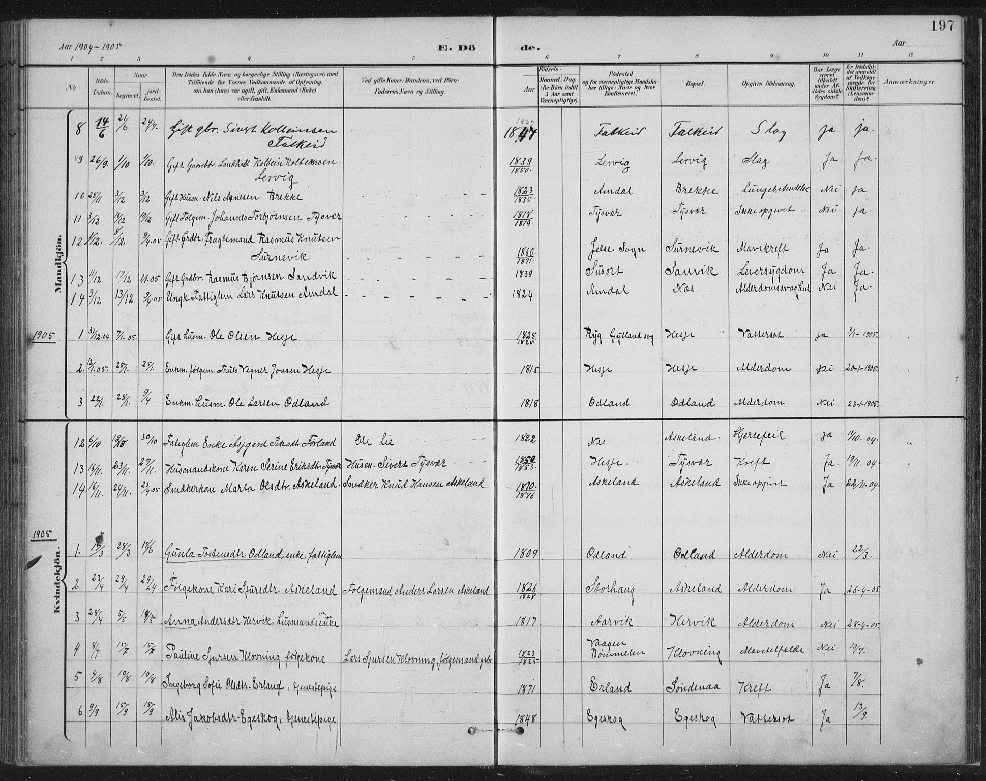 Tysvær sokneprestkontor, AV/SAST-A -101864/H/Ha/Haa/L0008: Parish register (official) no. A 8, 1897-1918, p. 197