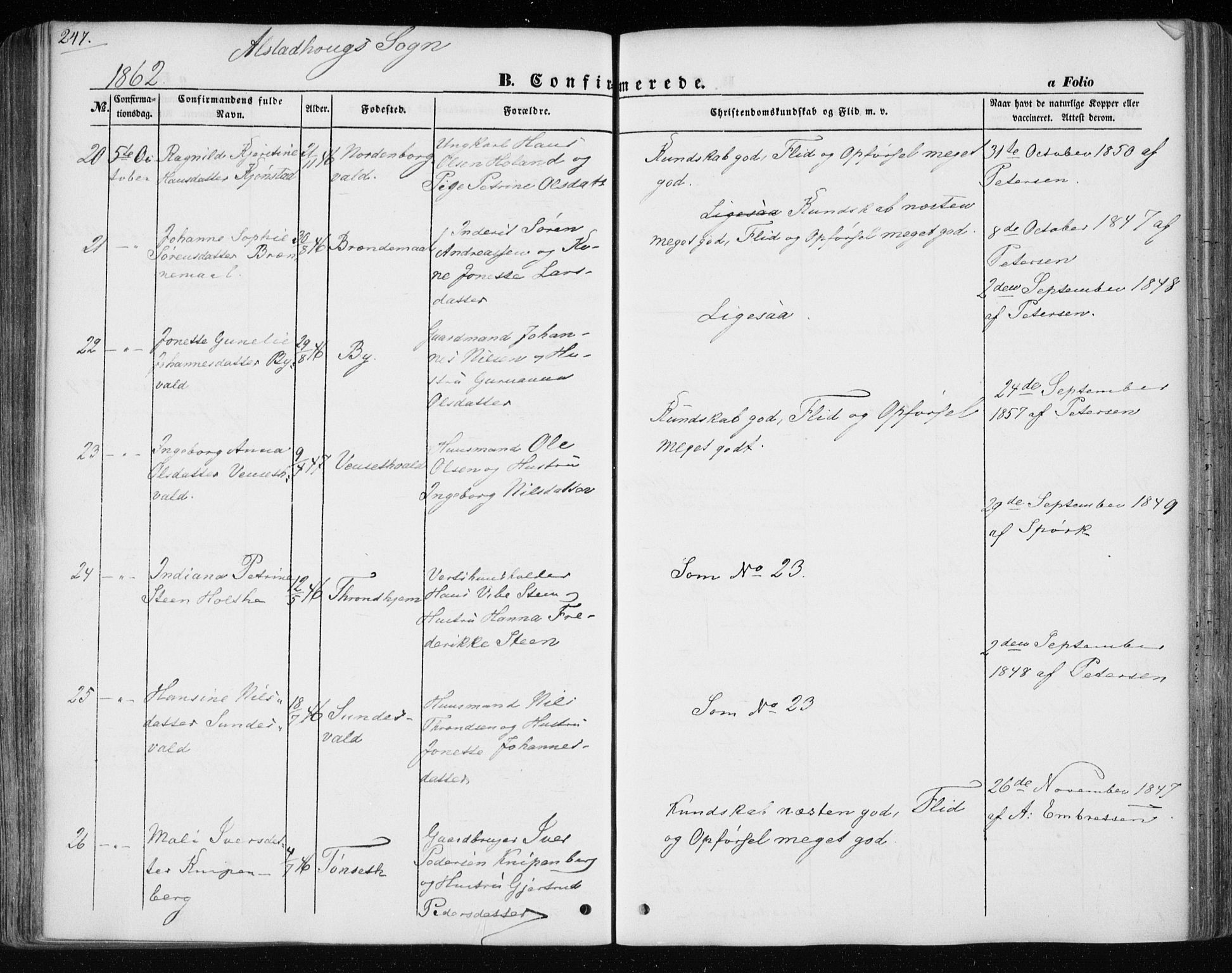 Ministerialprotokoller, klokkerbøker og fødselsregistre - Nord-Trøndelag, AV/SAT-A-1458/717/L0154: Parish register (official) no. 717A07 /1, 1850-1862, p. 247