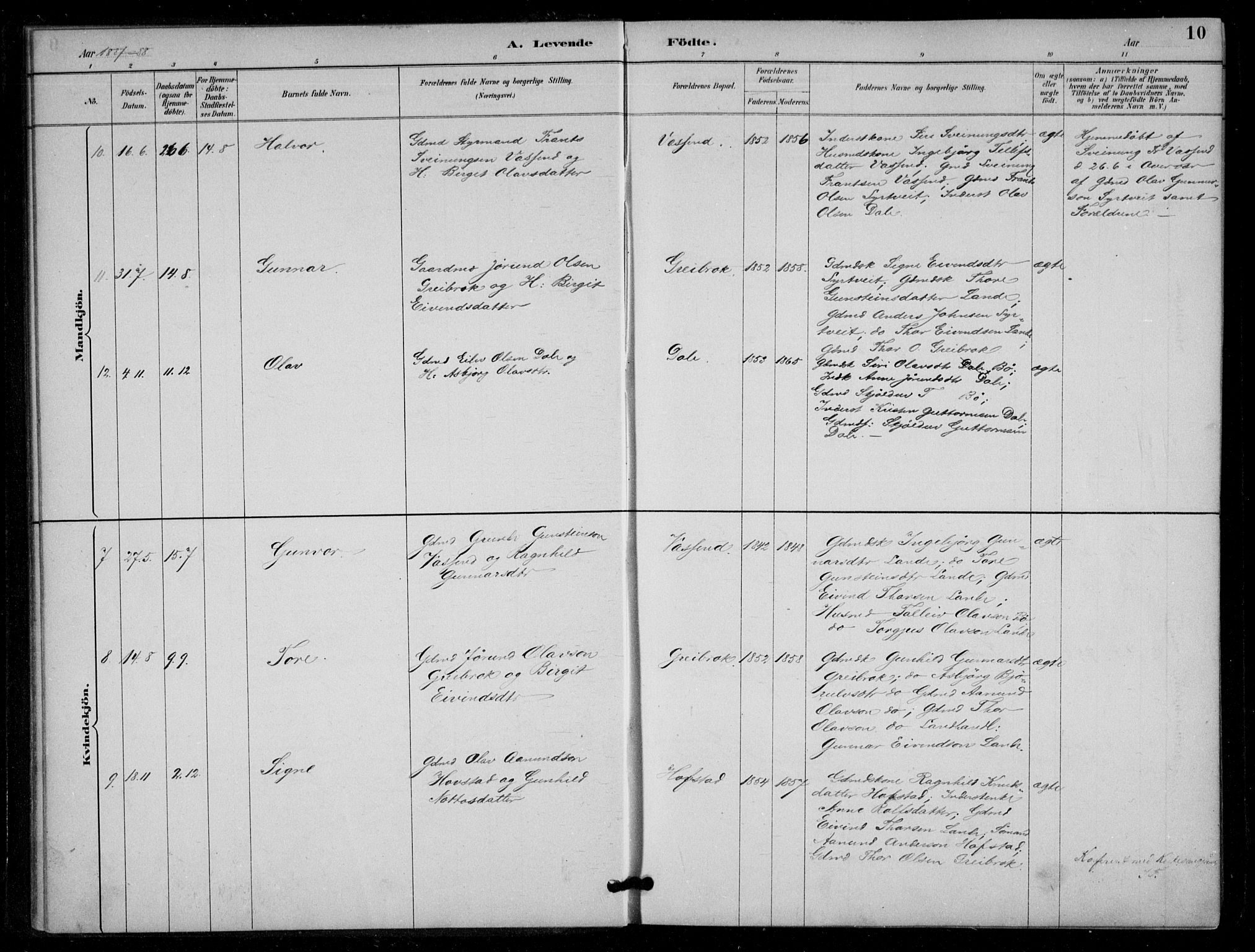 Bygland sokneprestkontor, AV/SAK-1111-0006/F/Fa/Fad/L0001: Parish register (official) no. A 1, 1885-1906, p. 10