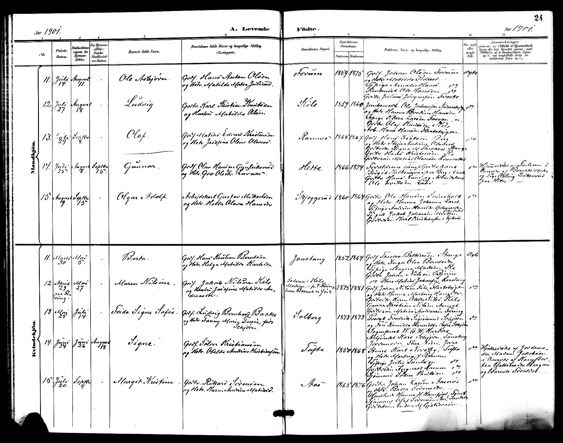 Ramnes kirkebøker, AV/SAKO-A-314/G/Ga/L0004: Parish register (copy) no. I 4, 1896-1911, p. 24