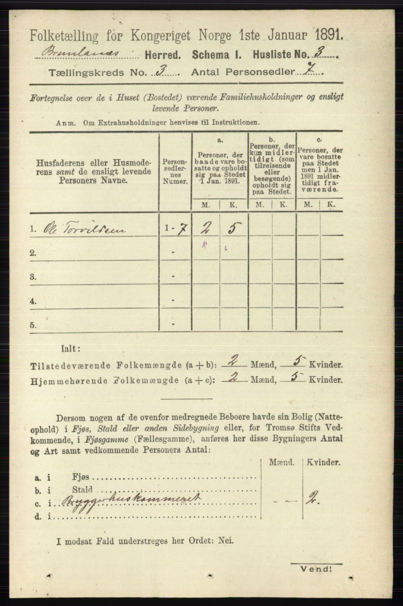 RA, 1891 census for 0726 Brunlanes, 1891, p. 1279