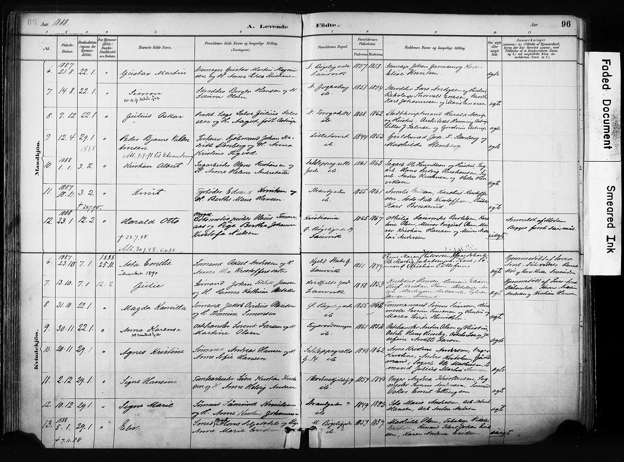 Larvik kirkebøker, AV/SAKO-A-352/F/Fa/L0009: Parish register (official) no. I 9, 1884-1904, p. 96