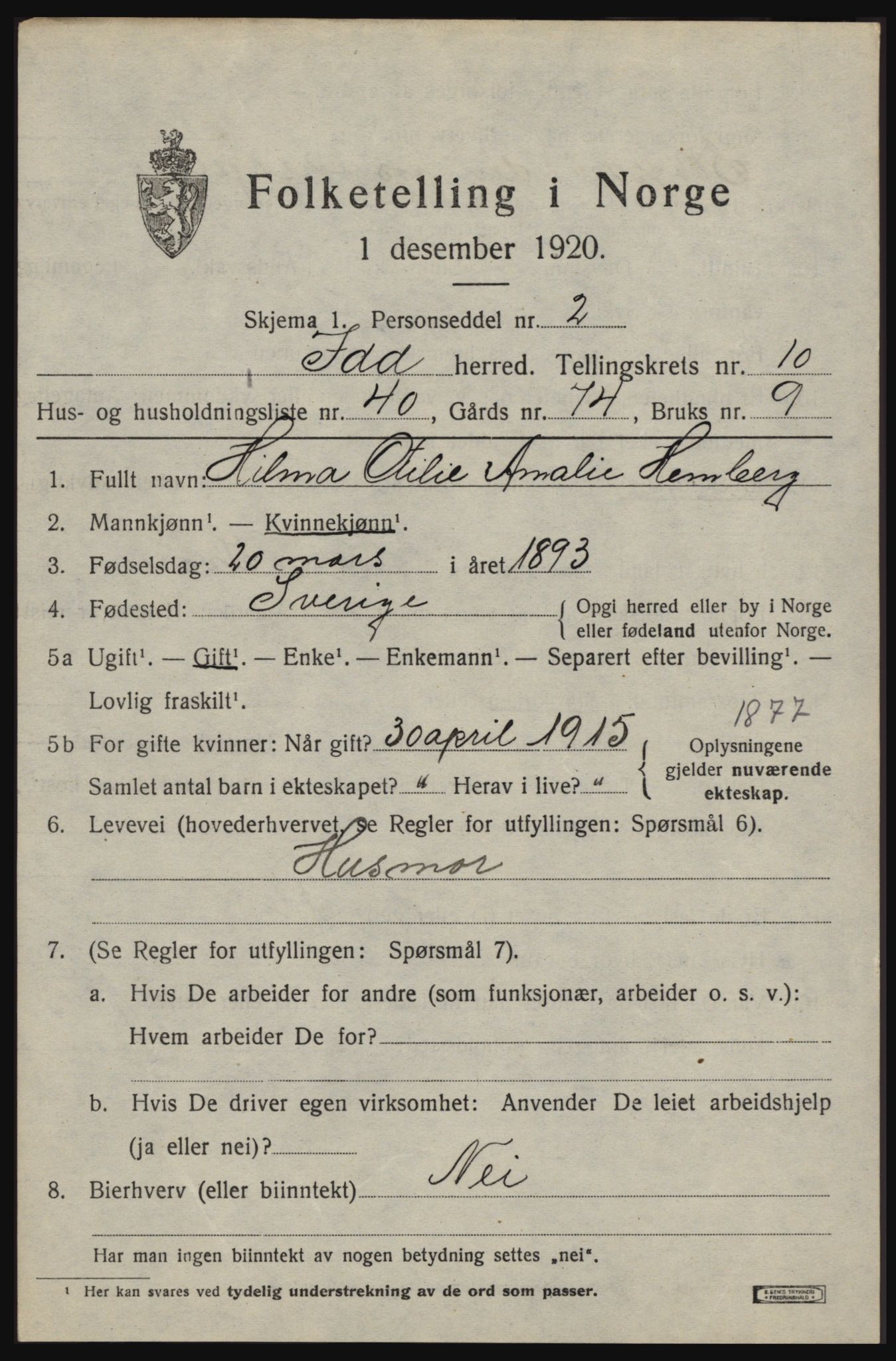 SAO, 1920 census for Idd, 1920, p. 10923