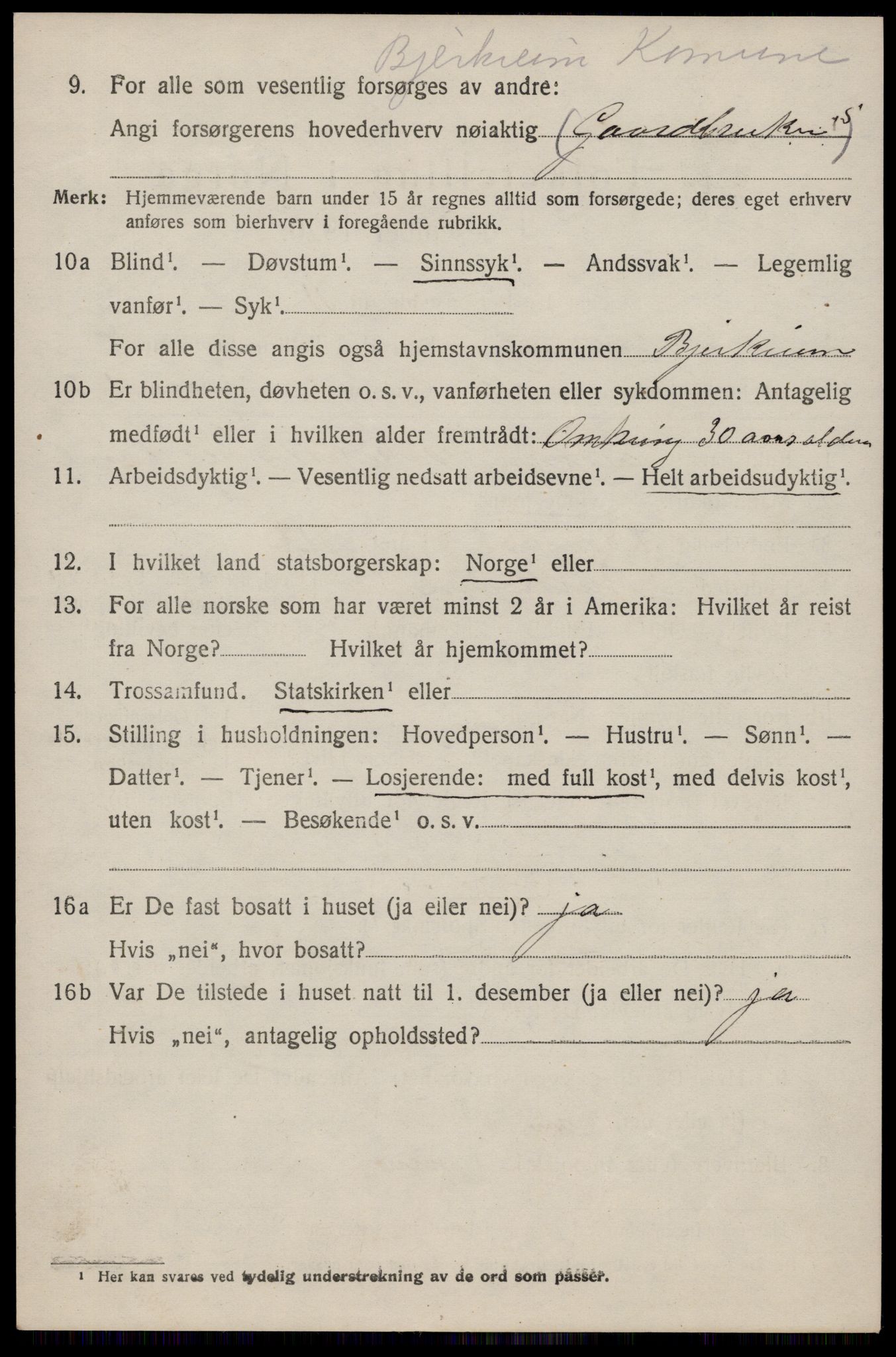 SAST, 1920 census for Bjerkreim, 1920, p. 1767