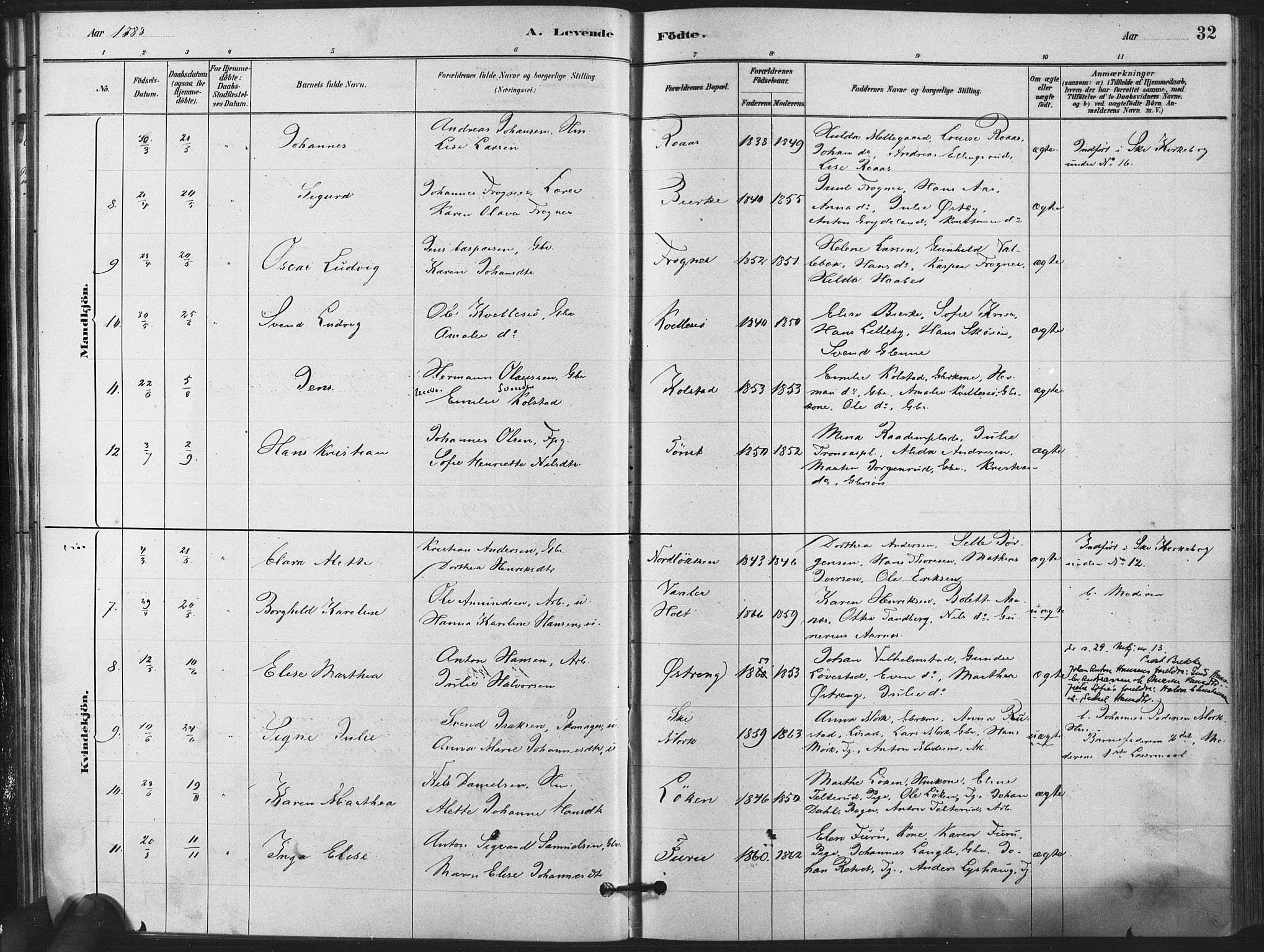 Kråkstad prestekontor Kirkebøker, AV/SAO-A-10125a/F/Fa/L0009: Parish register (official) no. I 9, 1880-1892, p. 32