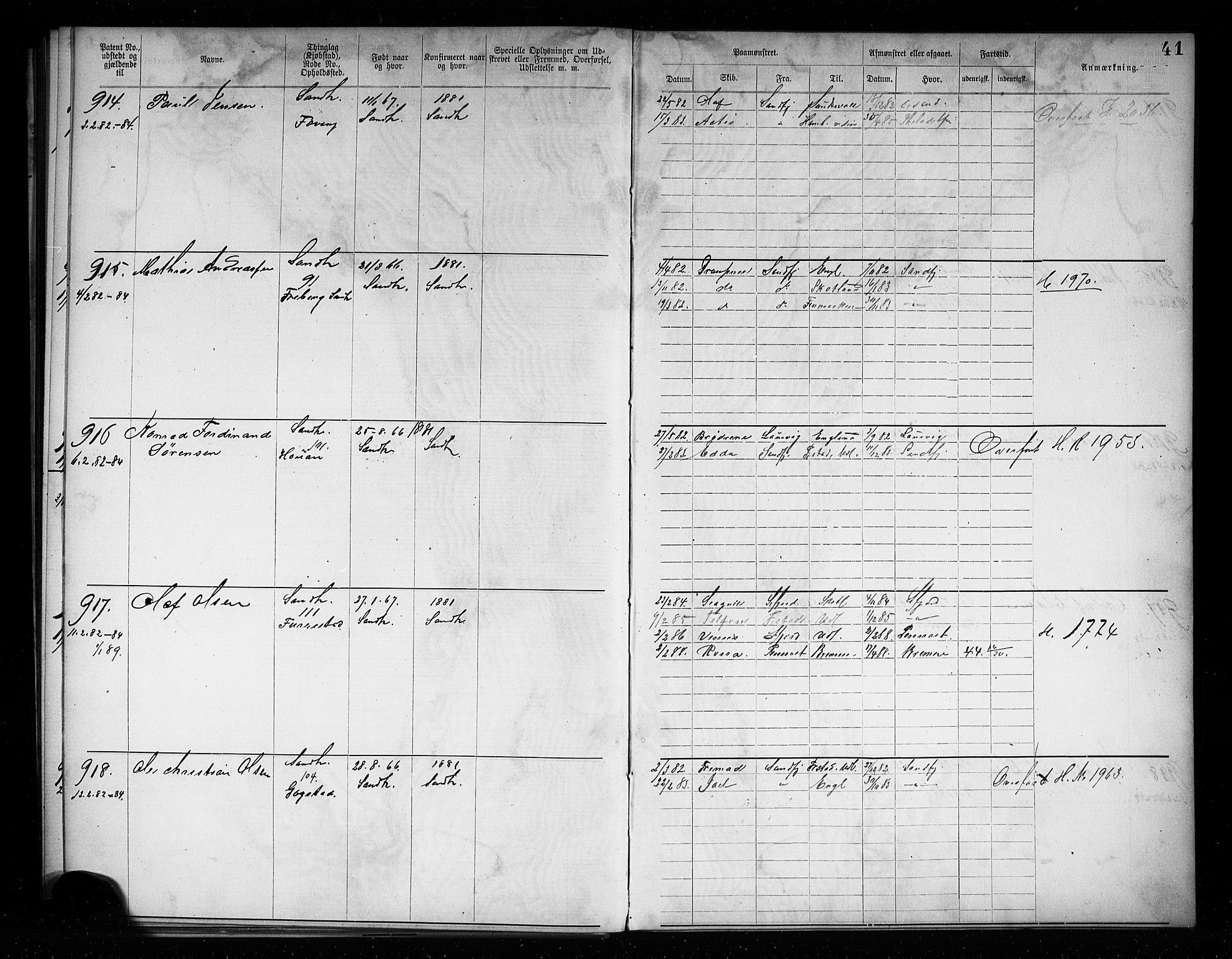 Sandefjord innrulleringskontor, AV/SAKO-A-788/F/Fa/L0004: Annotasjonsrulle, 1879-1889, p. 43