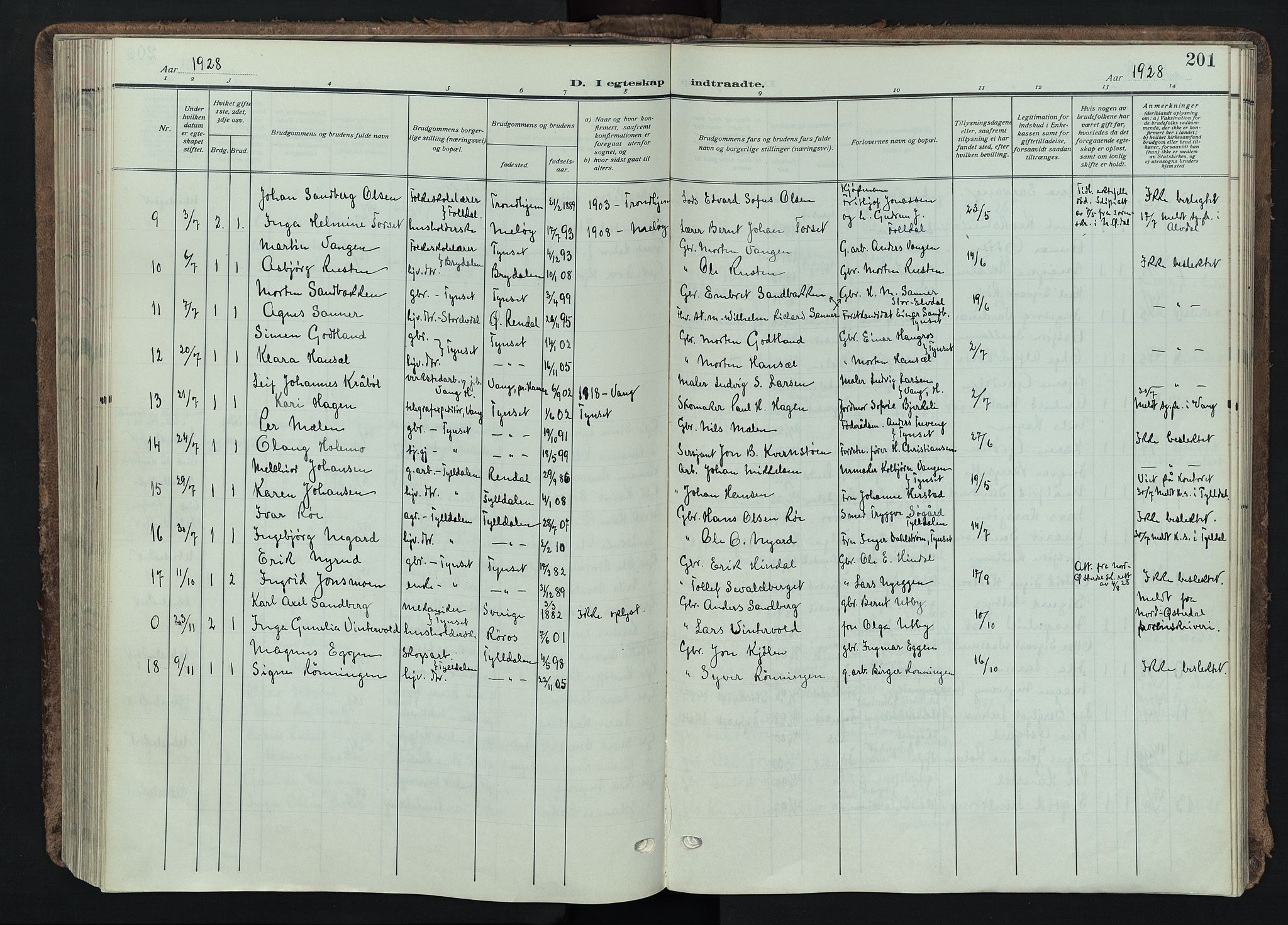 Tynset prestekontor, SAH/PREST-058/H/Ha/Haa/L0026: Parish register (official) no. 26, 1915-1929, p. 201