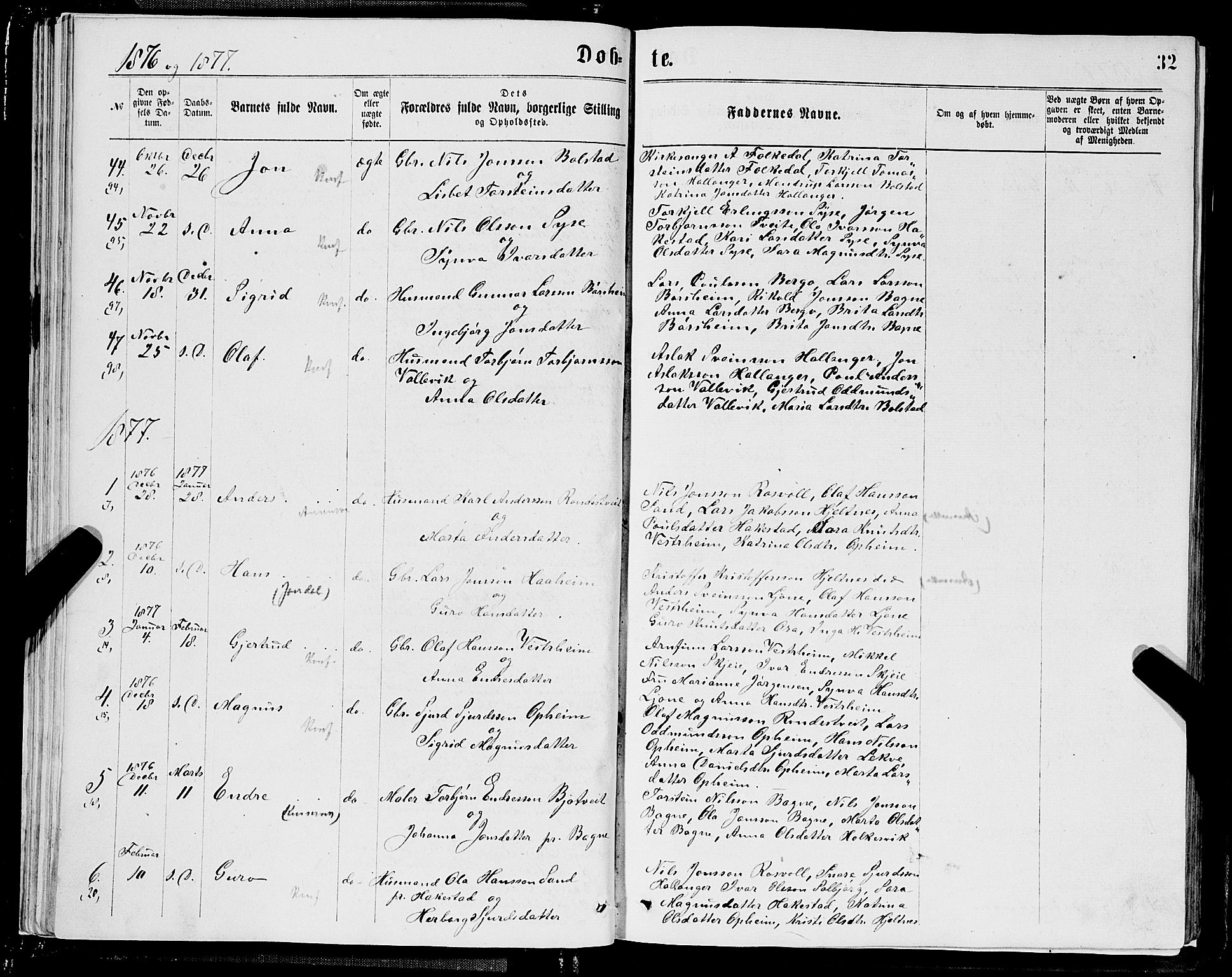 Ulvik sokneprestembete, SAB/A-78801/H/Hab: Parish register (copy) no. A 2, 1869-1882, p. 32