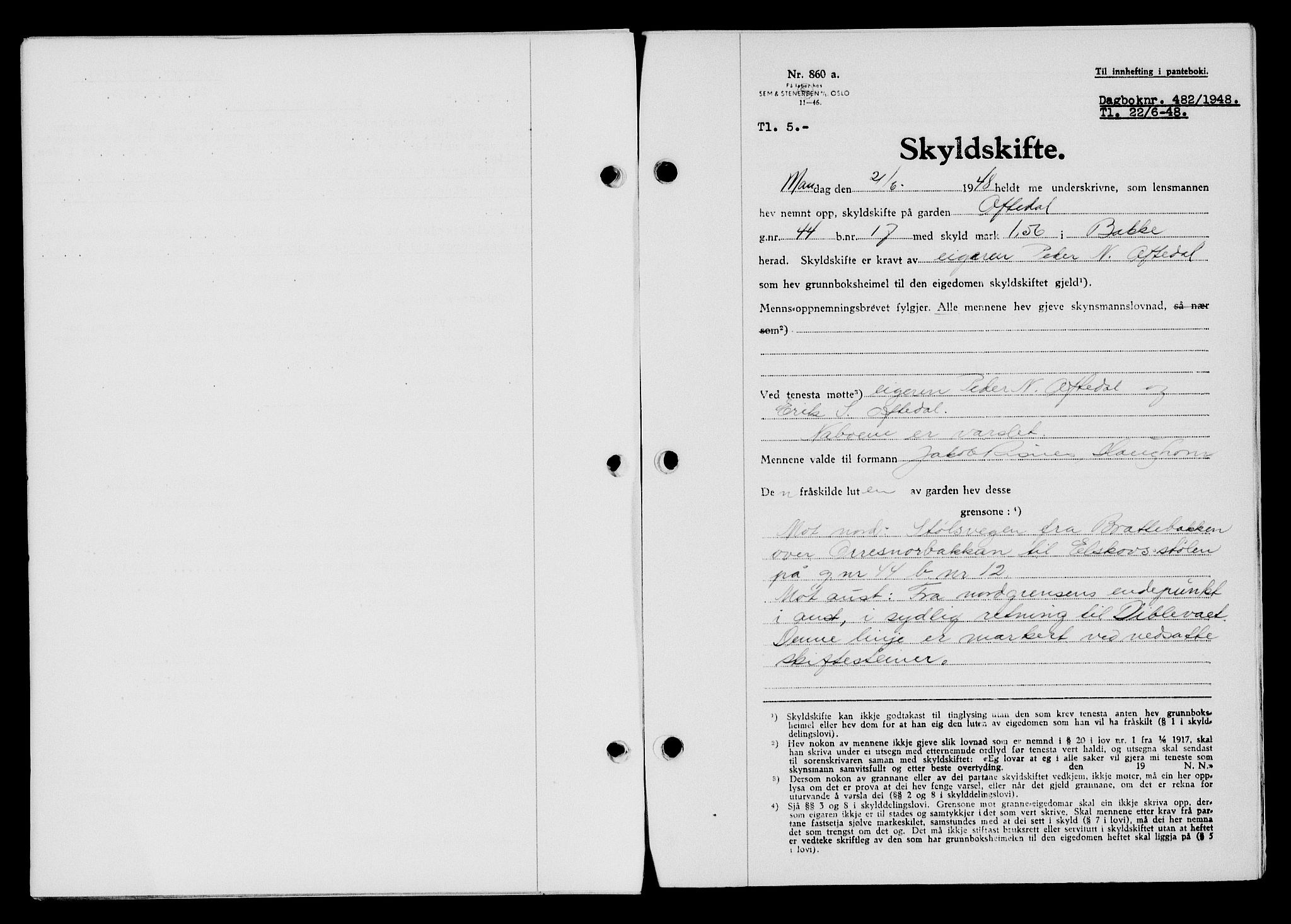 Flekkefjord sorenskriveri, SAK/1221-0001/G/Gb/Gba/L0063: Mortgage book no. A-11, 1947-1948, Diary no: : 482/1948