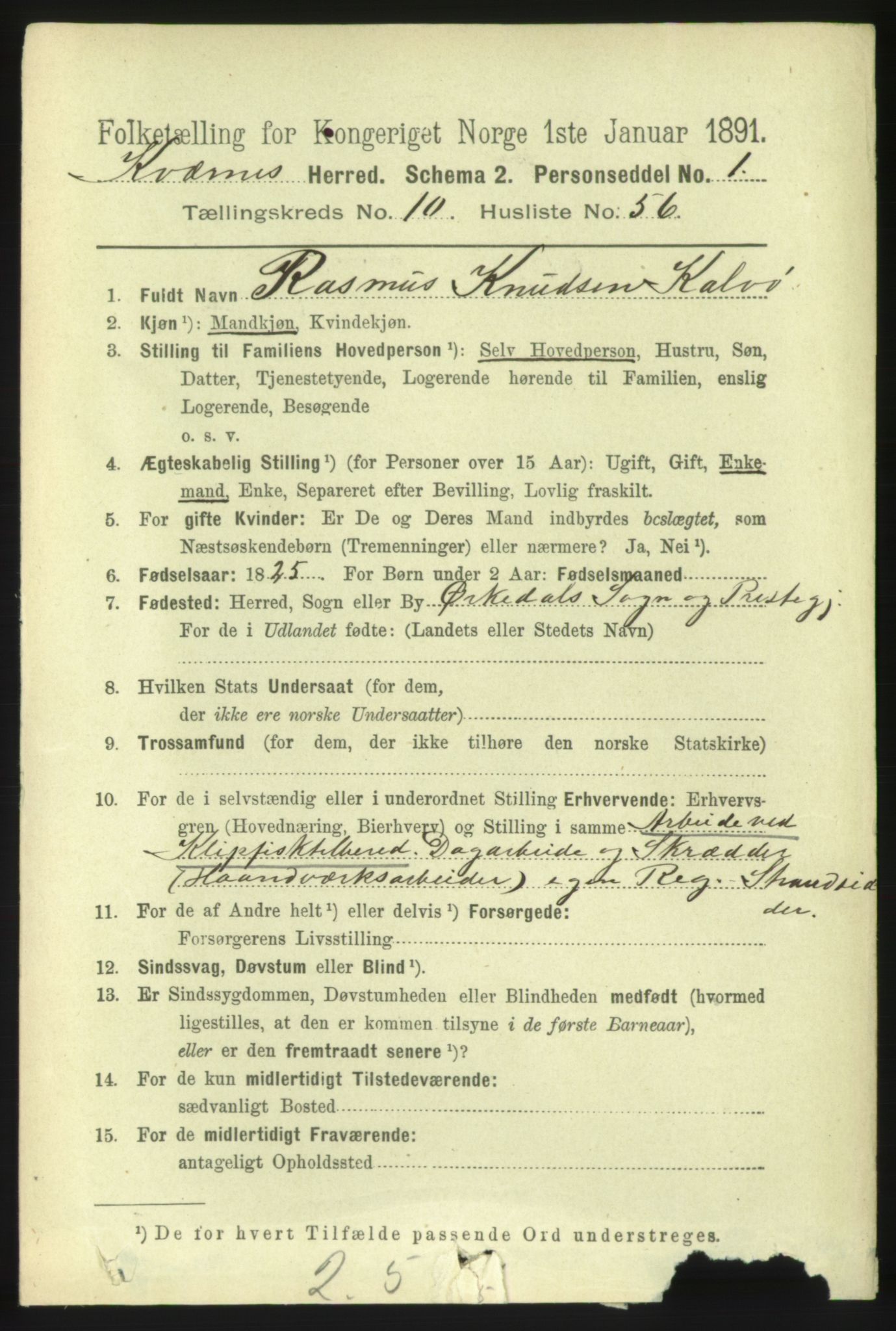 RA, 1891 census for 1553 Kvernes, 1891, p. 4752