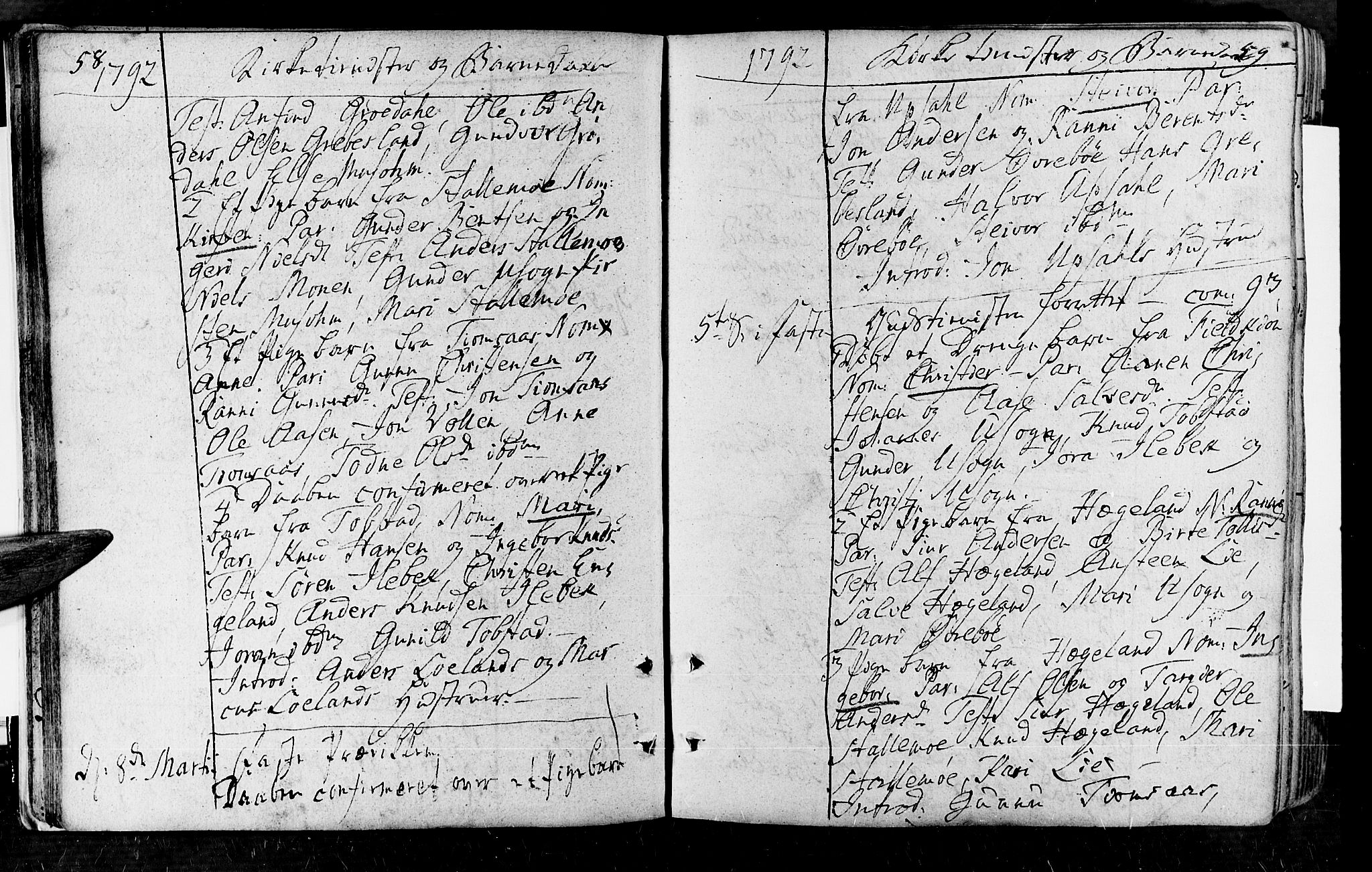 Vennesla sokneprestkontor, SAK/1111-0045/Fa/Fac/L0002: Parish register (official) no. A 2, 1785-1834, p. 58-59