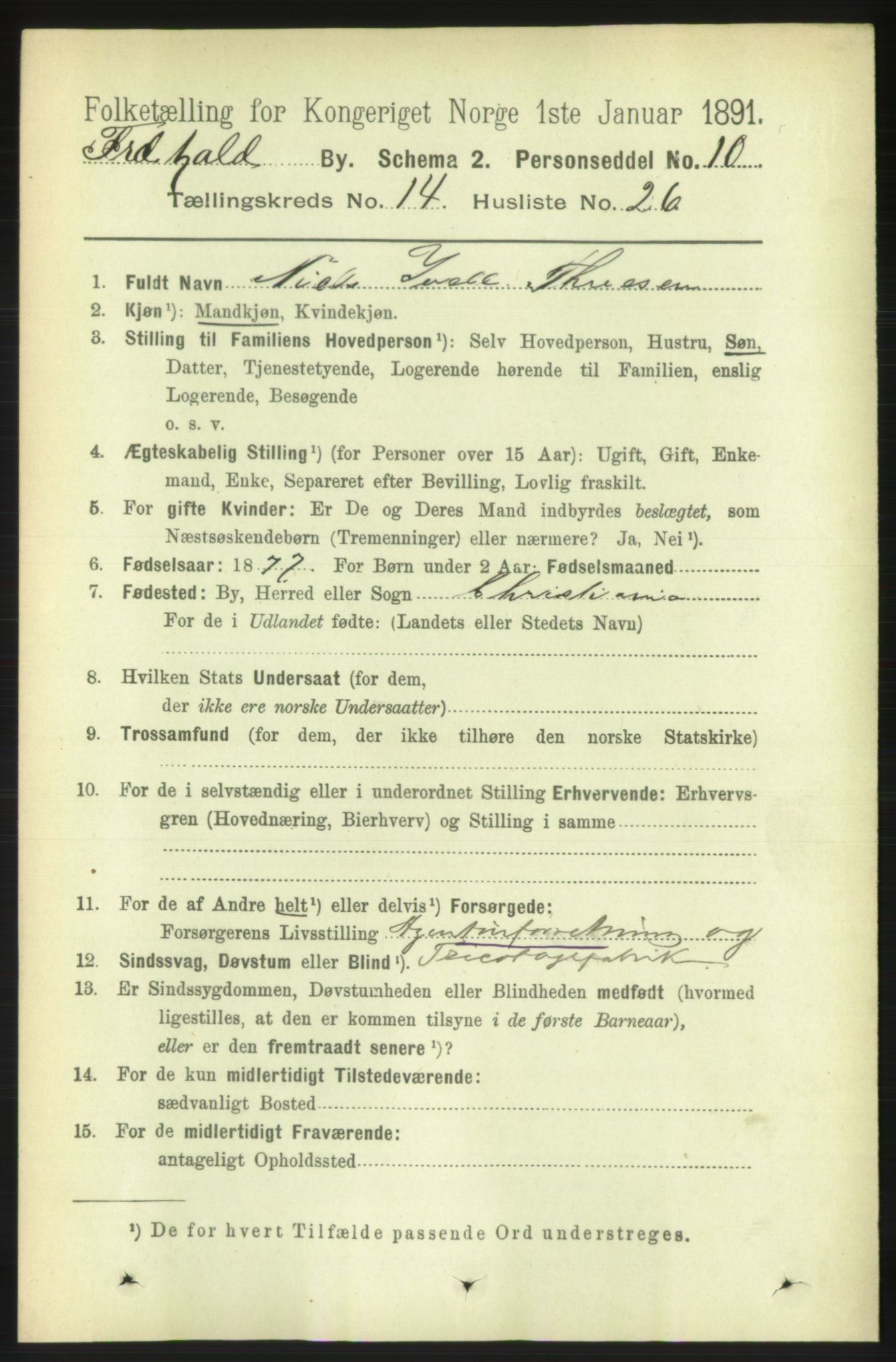 RA, 1891 census for 0101 Fredrikshald, 1891, p. 9383