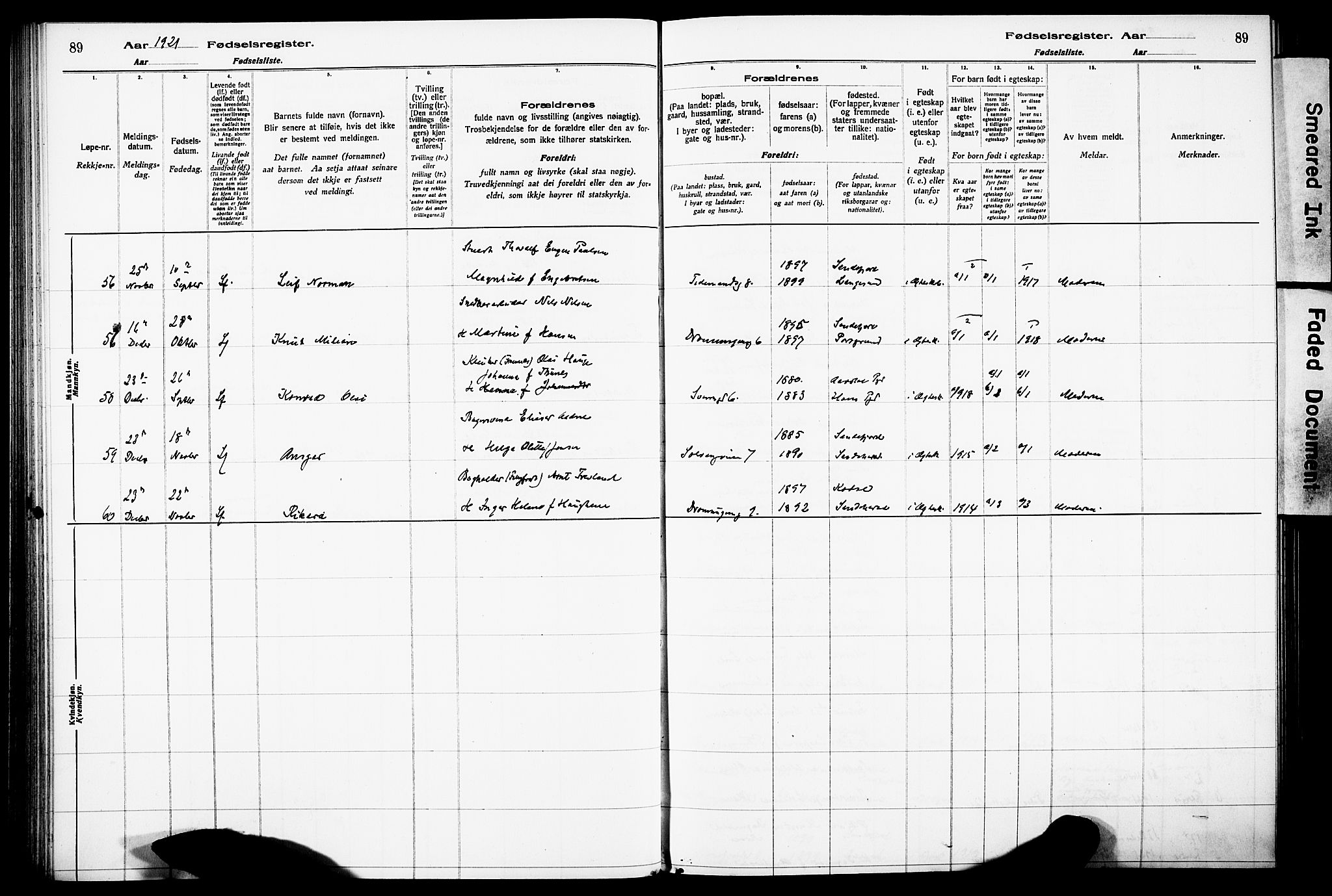 Sandefjord kirkebøker, AV/SAKO-A-315/J/Ja/L0001: Birth register no. 1, 1916-1932, p. 89