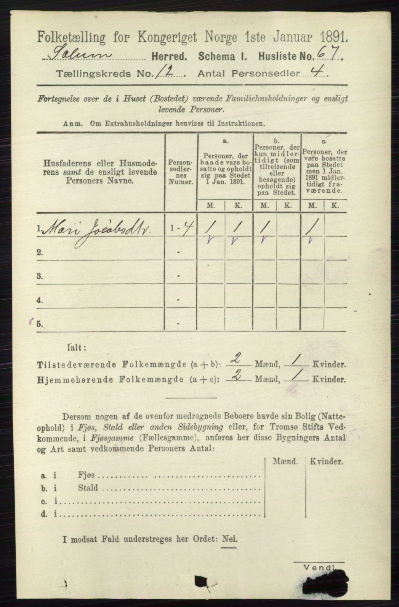 RA, 1891 census for 0818 Solum, 1891, p. 5610