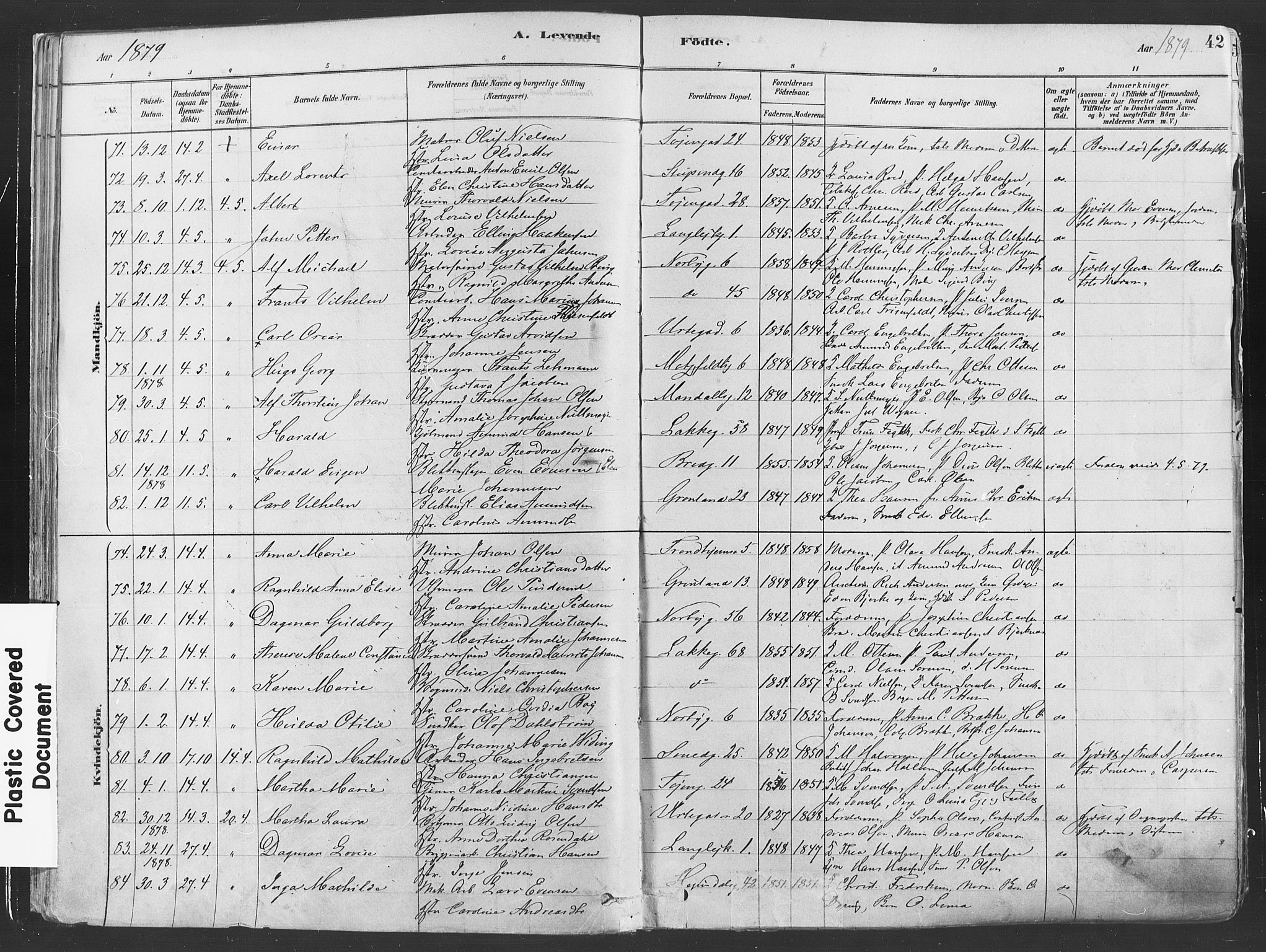 Grønland prestekontor Kirkebøker, SAO/A-10848/F/Fa/L0007: Parish register (official) no. 7, 1878-1888, p. 42