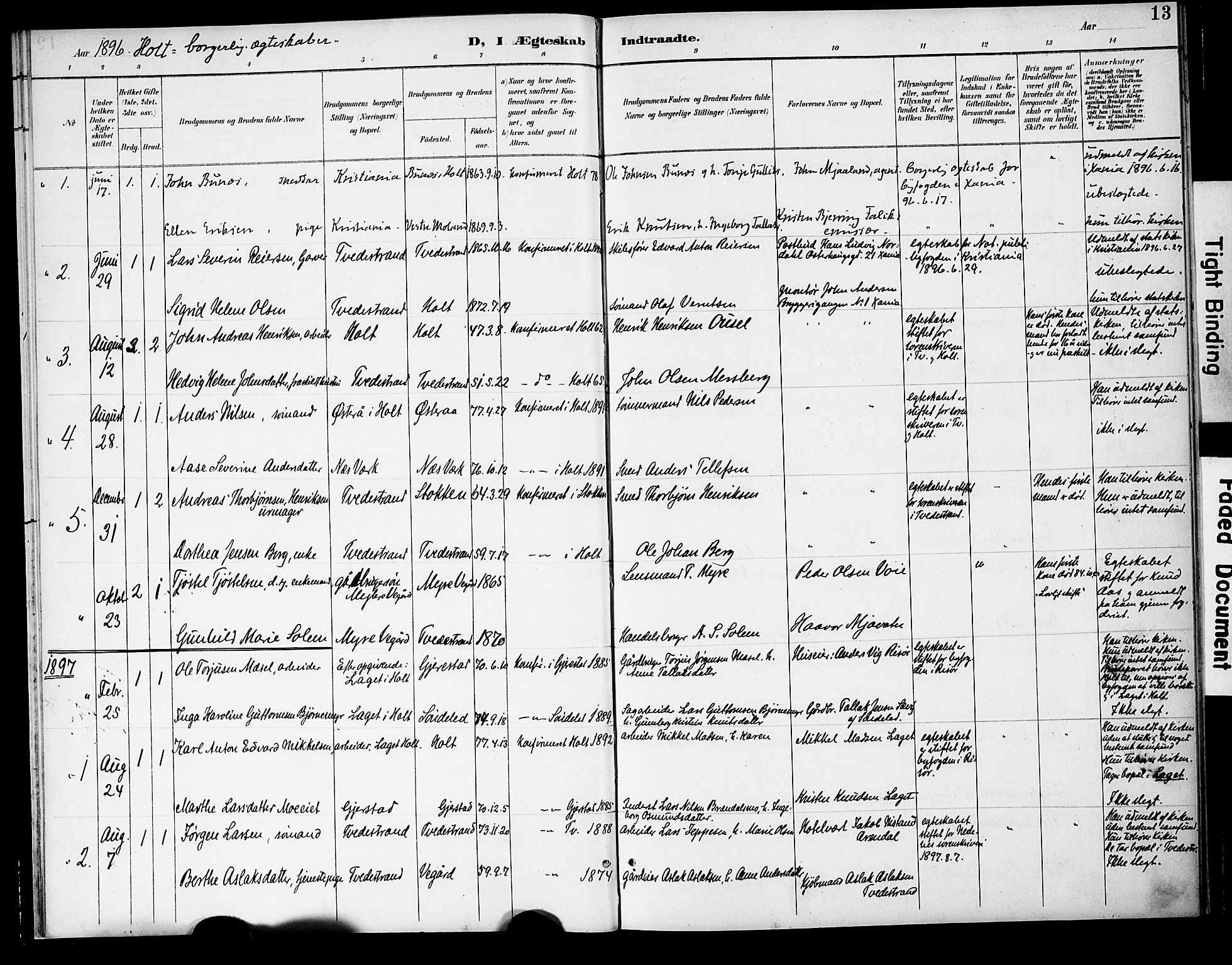Holt sokneprestkontor, SAK/1111-0021/F/Fa/L0011: Parish register (official) no. A 11, 1880-1931, p. 13