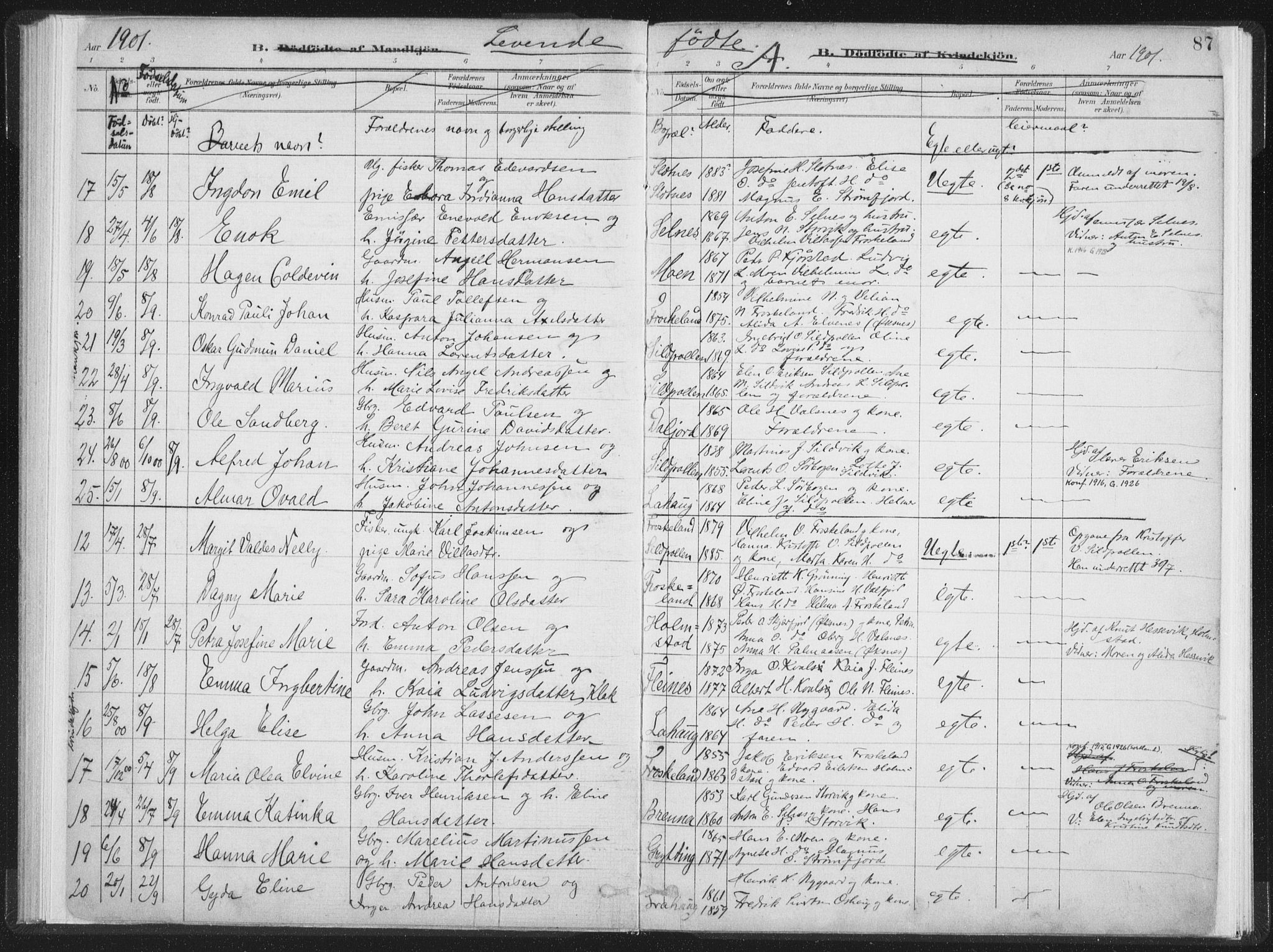 Ministerialprotokoller, klokkerbøker og fødselsregistre - Nordland, AV/SAT-A-1459/890/L1286: Parish register (official) no. 890A01, 1882-1902, p. 87