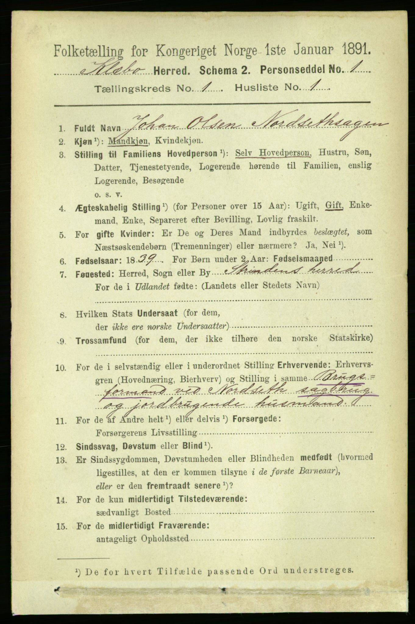 RA, 1891 census for 1662 Klæbu, 1891, p. 50