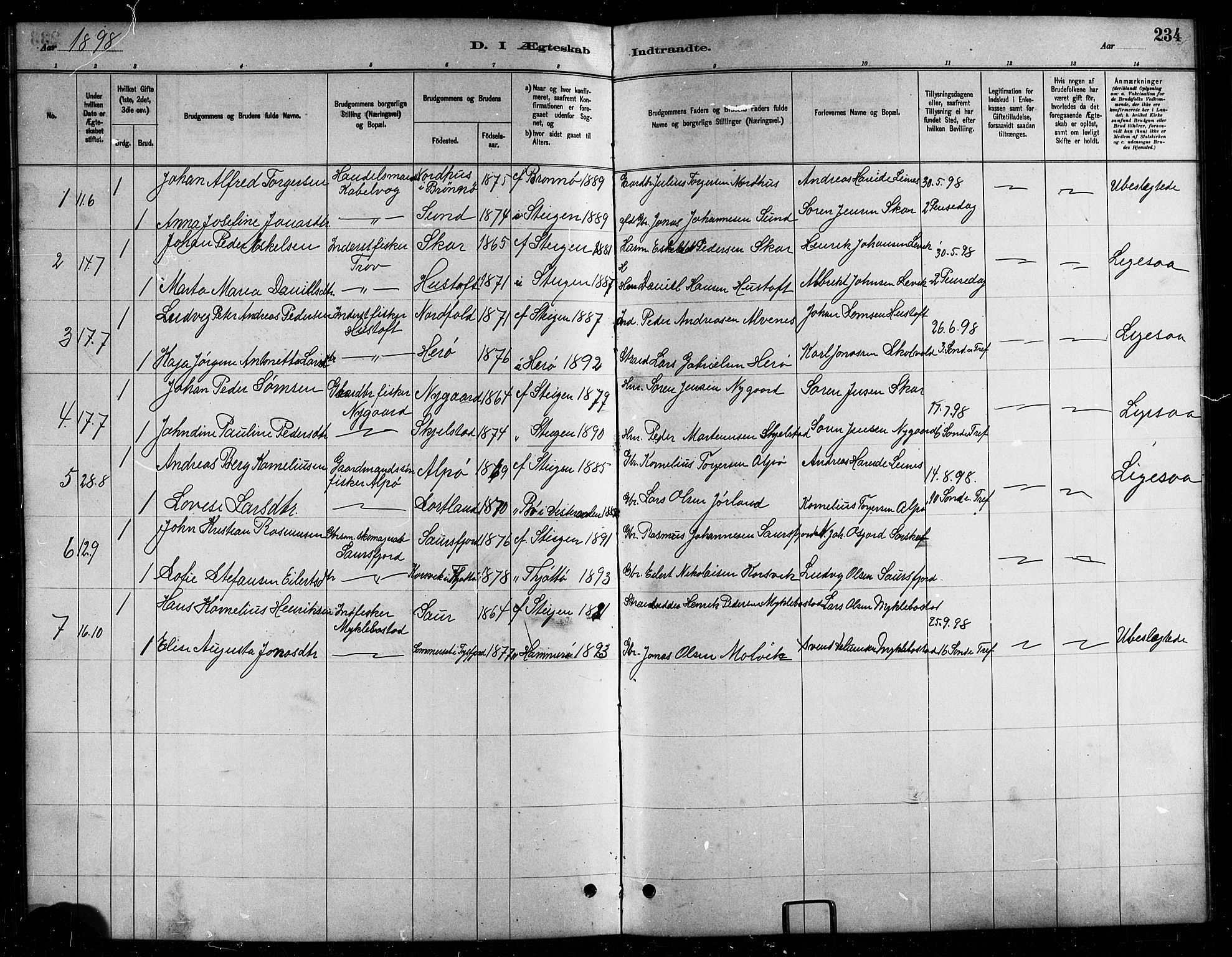 Ministerialprotokoller, klokkerbøker og fødselsregistre - Nordland, AV/SAT-A-1459/857/L0828: Parish register (copy) no. 857C03, 1879-1908, p. 234