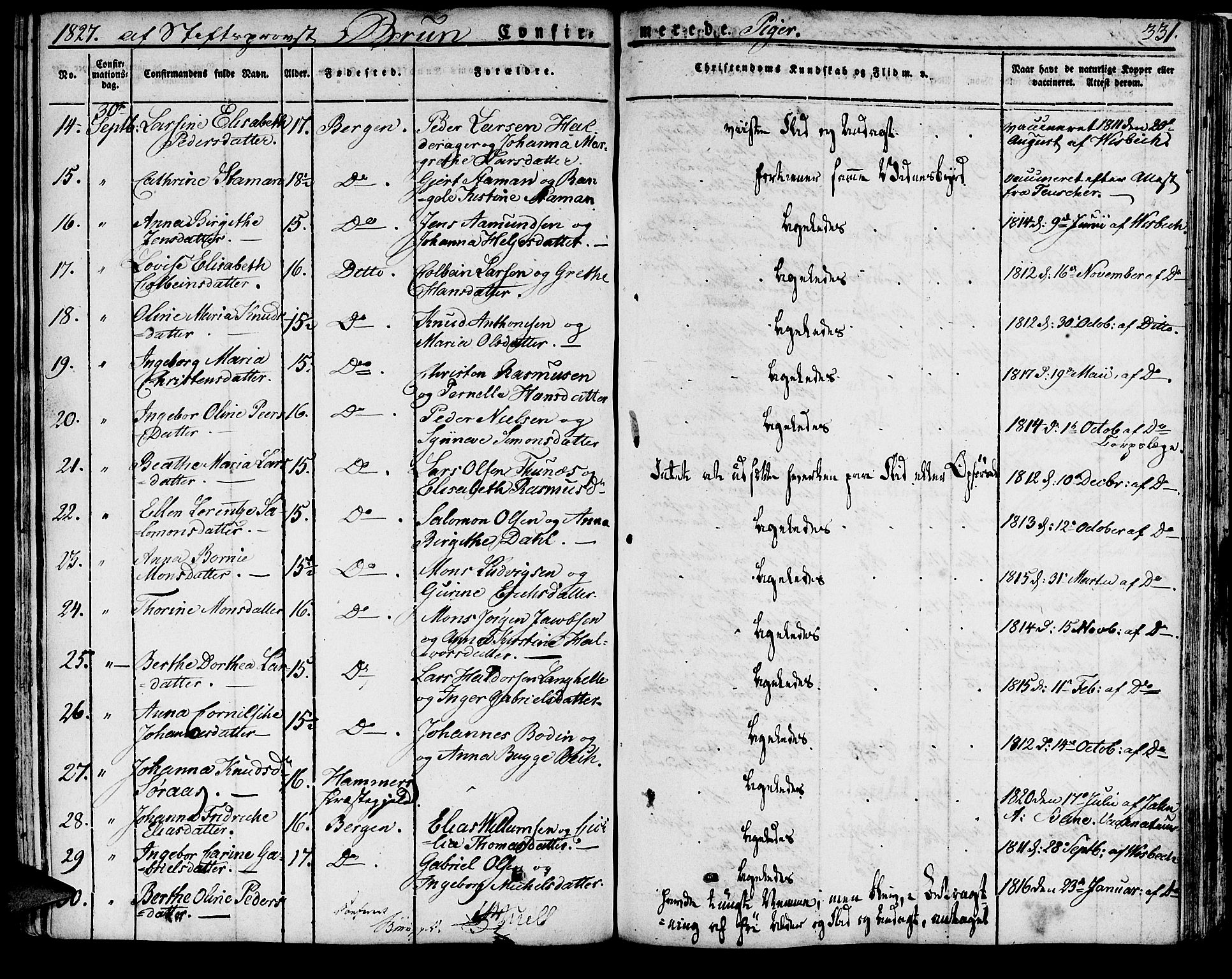 Domkirken sokneprestembete, AV/SAB-A-74801/H/Haa/L0012: Parish register (official) no. A 12, 1821-1840, p. 331