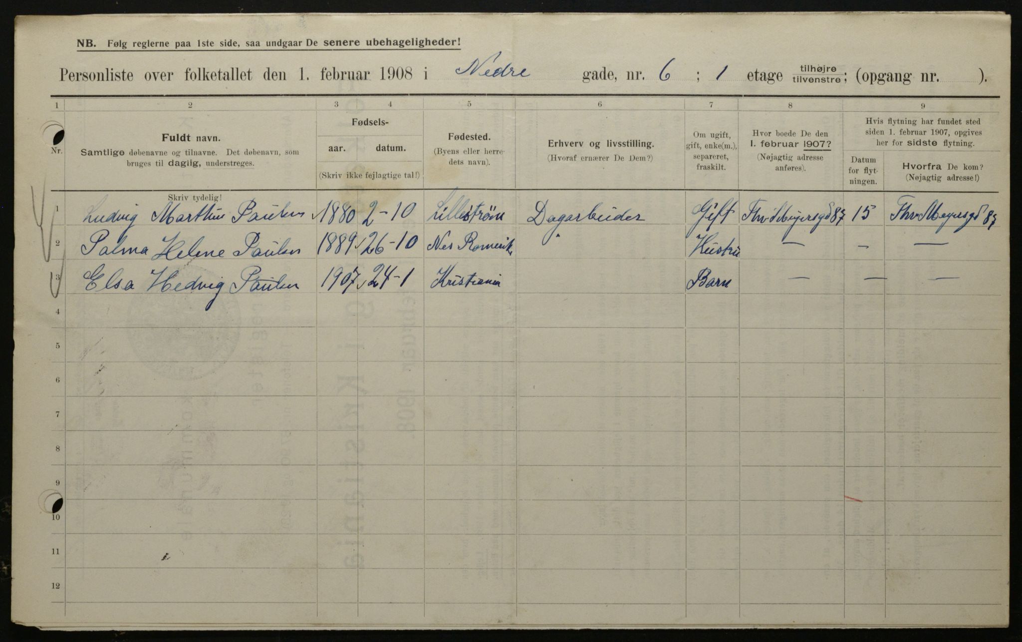 OBA, Municipal Census 1908 for Kristiania, 1908, p. 61999