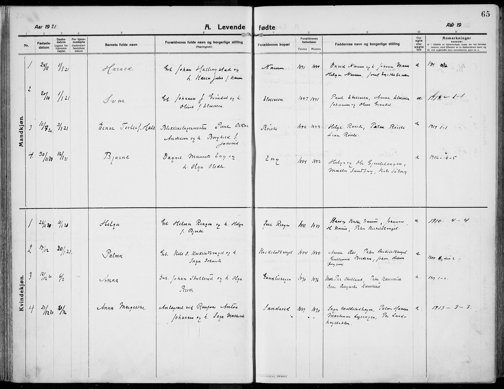 Kolbu prestekontor, AV/SAH-PREST-110/H/Ha/Haa/L0002: Parish register (official) no. 2, 1912-1926, p. 65