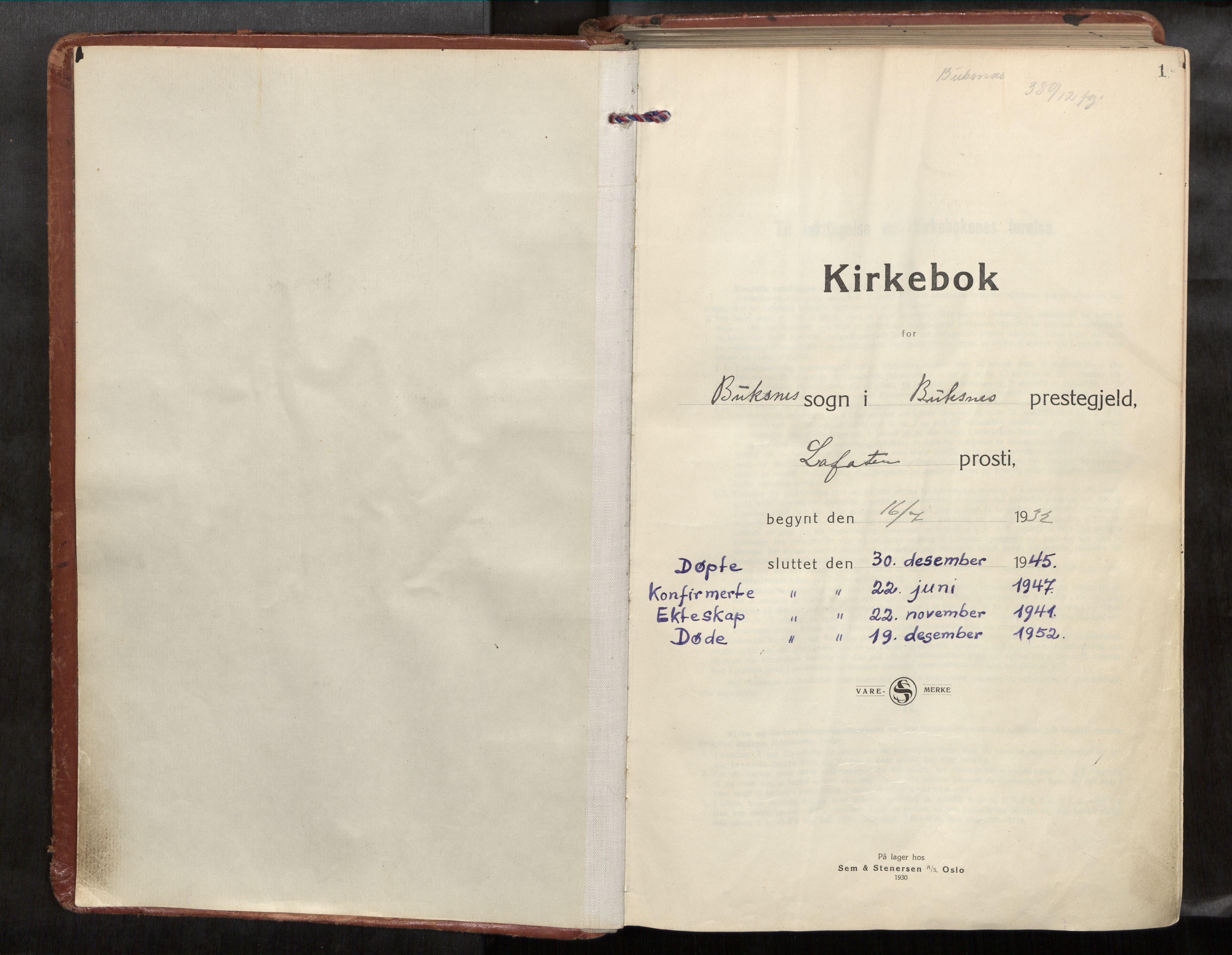 Ministerialprotokoller, klokkerbøker og fødselsregistre - Nordland, SAT/A-1459/881/L1161: Parish register (official) no. 881A14, 1932-1955, p. 1