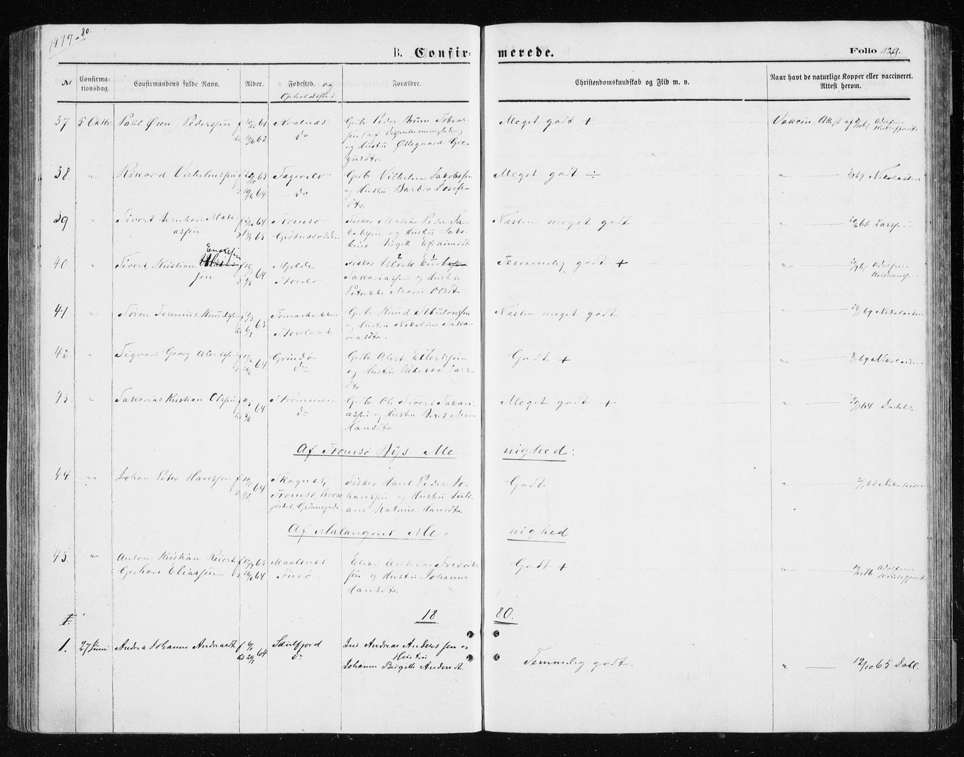 Tromsøysund sokneprestkontor, SATØ/S-1304/G/Ga/L0003kirke: Parish register (official) no. 3, 1875-1880, p. 129