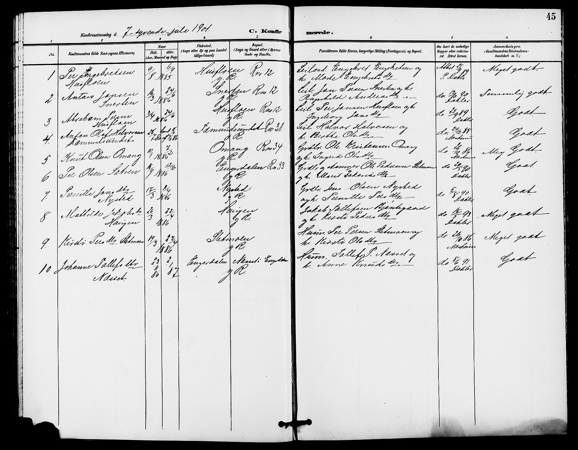 Rendalen prestekontor, SAH/PREST-054/H/Ha/Haa/L0008: Parish register (official) no. 8, 1898-1910, p. 45