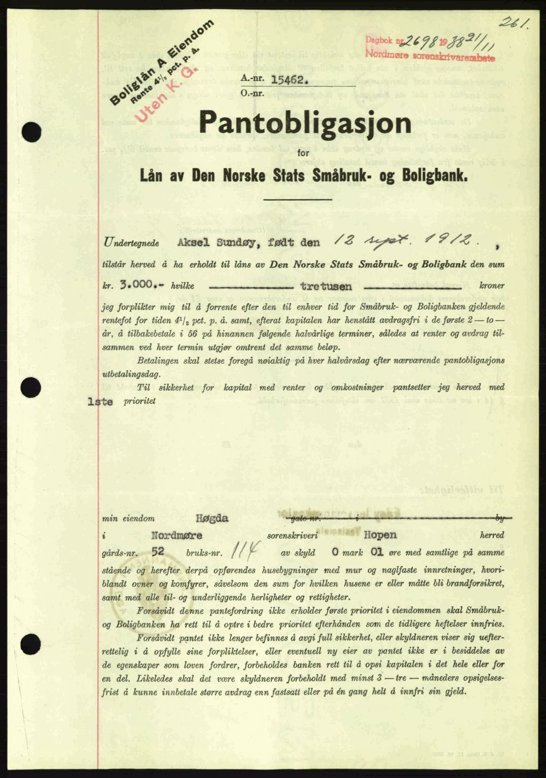 Nordmøre sorenskriveri, SAT/A-4132/1/2/2Ca: Mortgage book no. B84, 1938-1939, Diary no: : 2698/1938