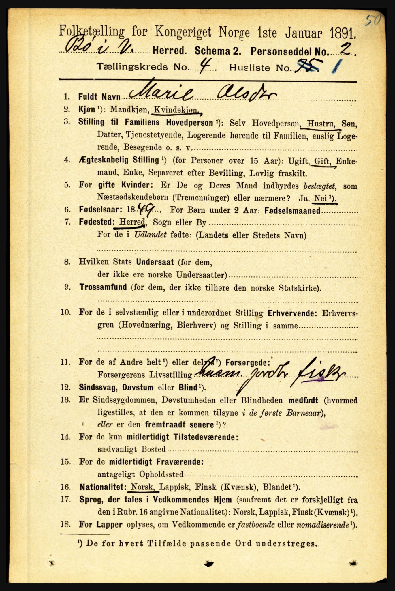 RA, 1891 census for 1867 Bø, 1891, p. 1401