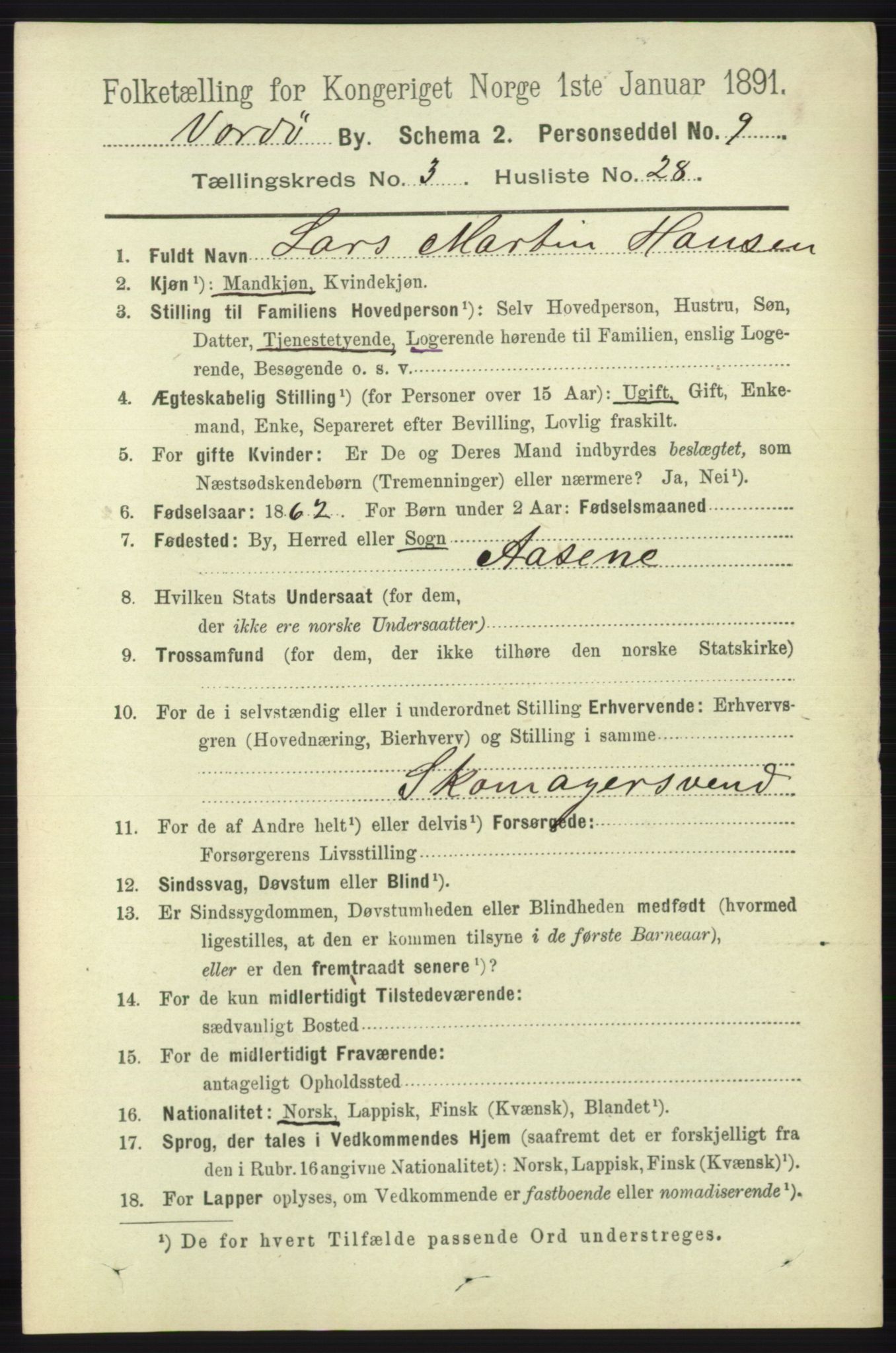 RA, 1891 census for 2002 Vardø, 1891, p. 1849