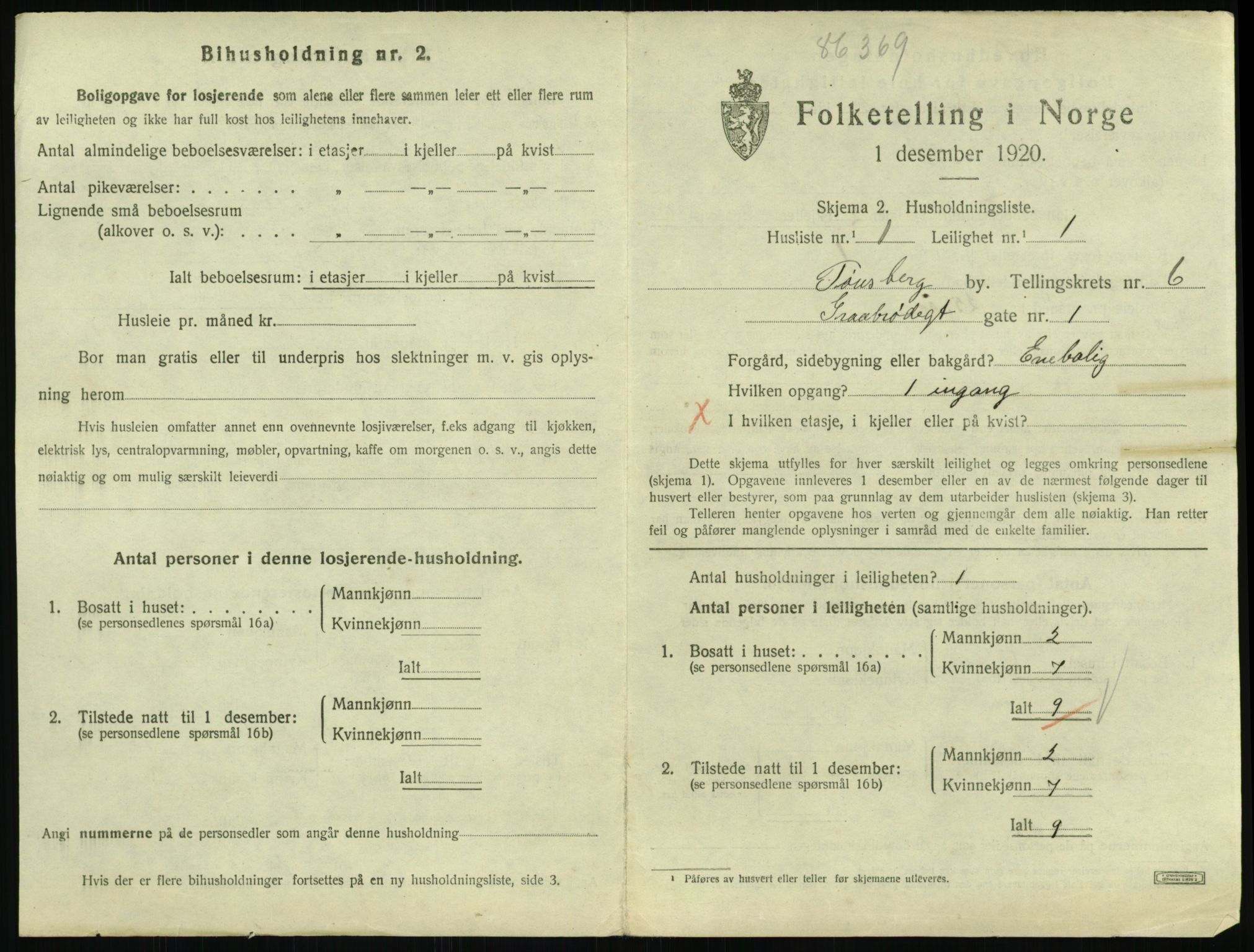 SAKO, 1920 census for Tønsberg, 1920, p. 3721