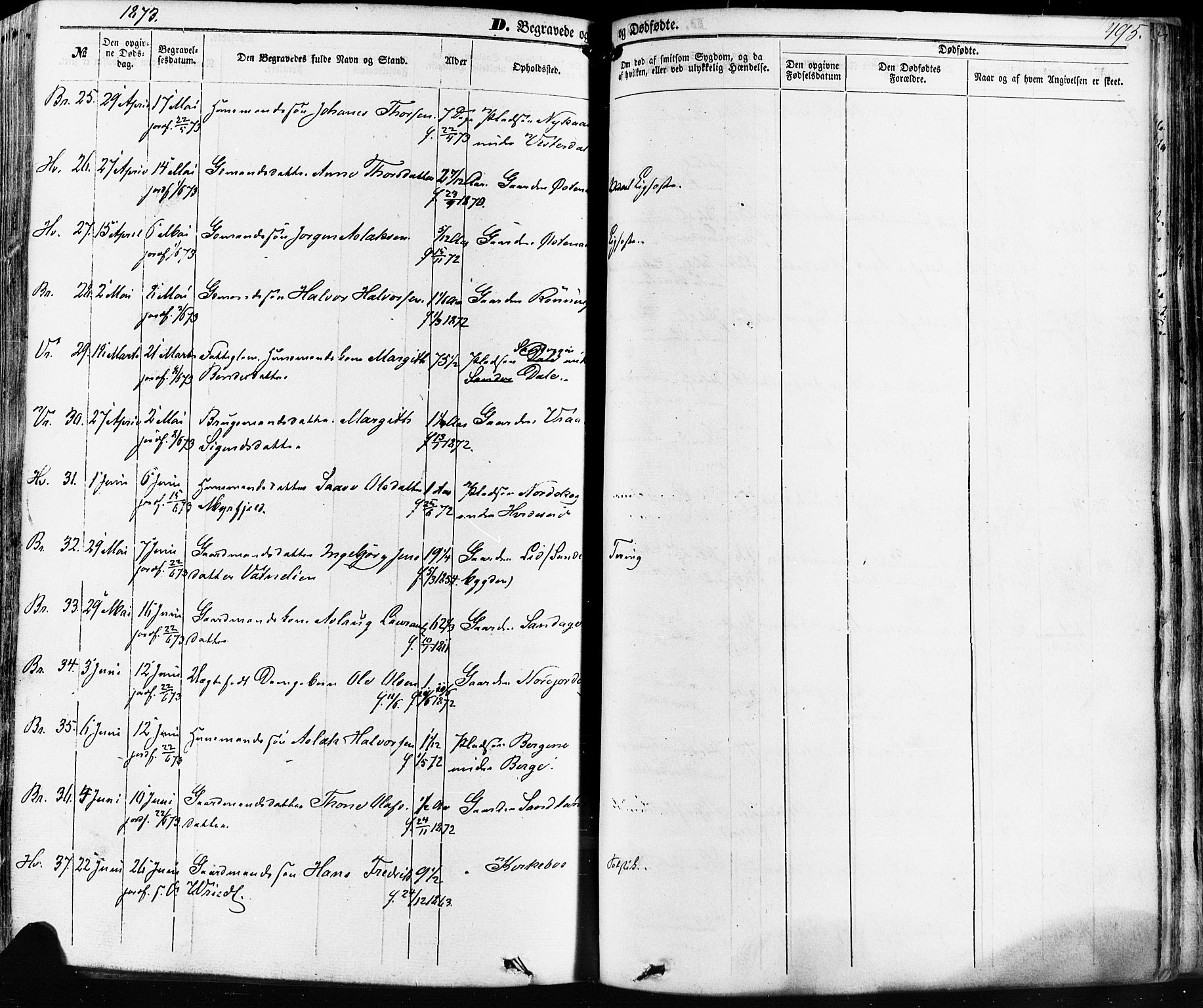 Kviteseid kirkebøker, AV/SAKO-A-276/F/Fa/L0007: Parish register (official) no. I 7, 1859-1881, p. 495