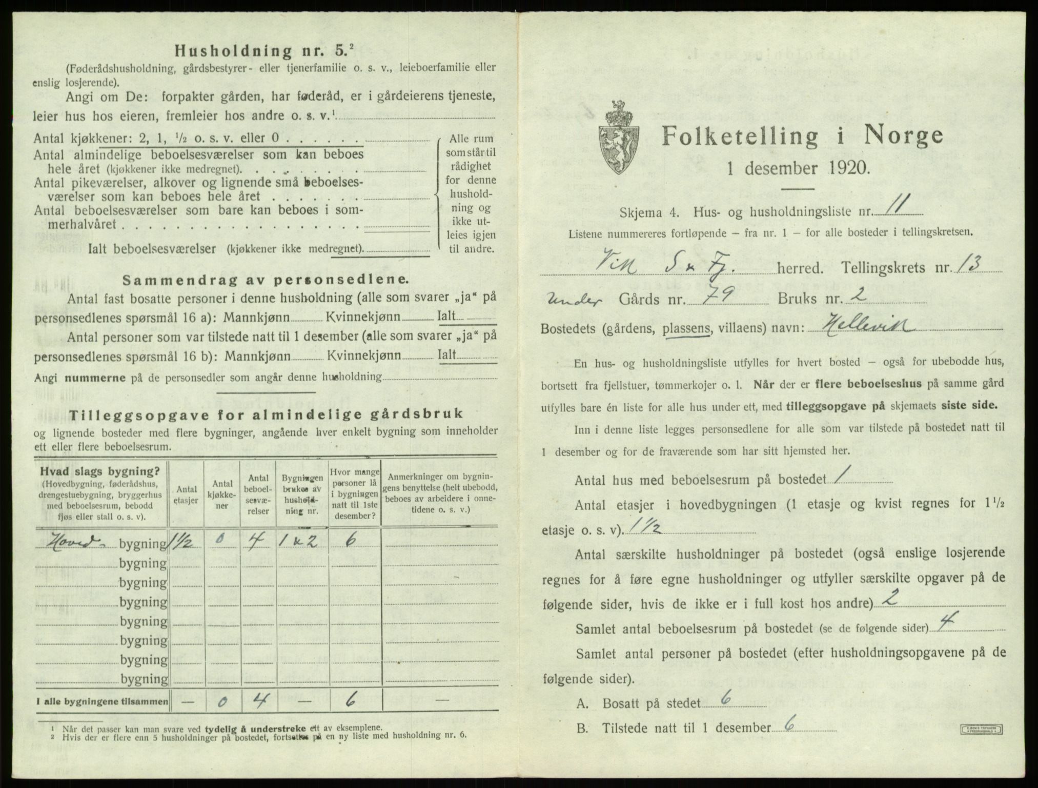 SAB, 1920 census for Vik, 1920, p. 1162