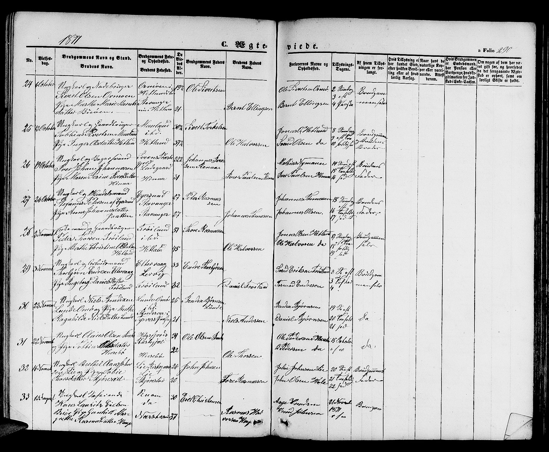 Hetland sokneprestkontor, SAST/A-101826/30/30BB/L0003: Parish register (copy) no. B 3, 1863-1877, p. 290