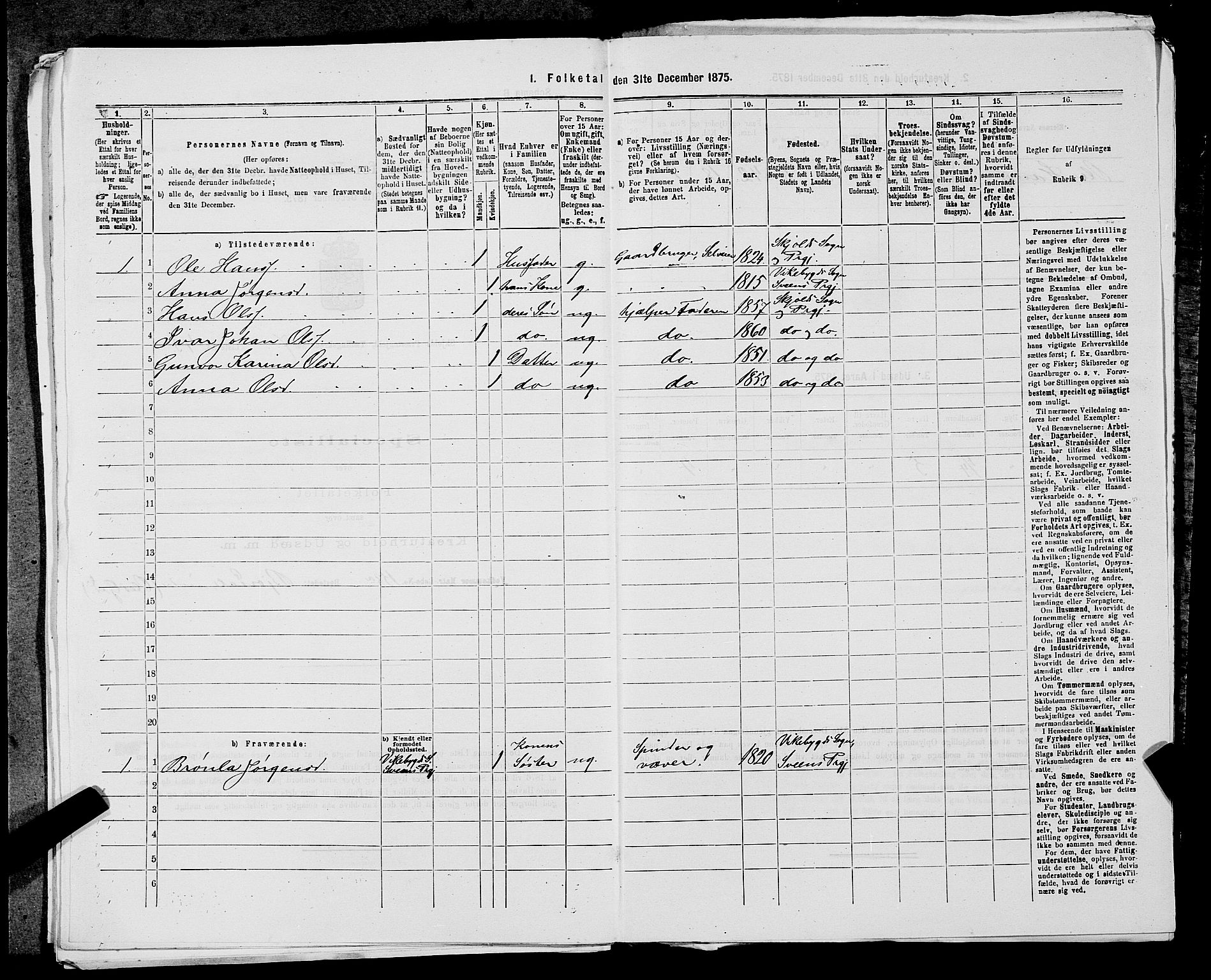 SAST, 1875 census for 1154P Skjold, 1875, p. 711