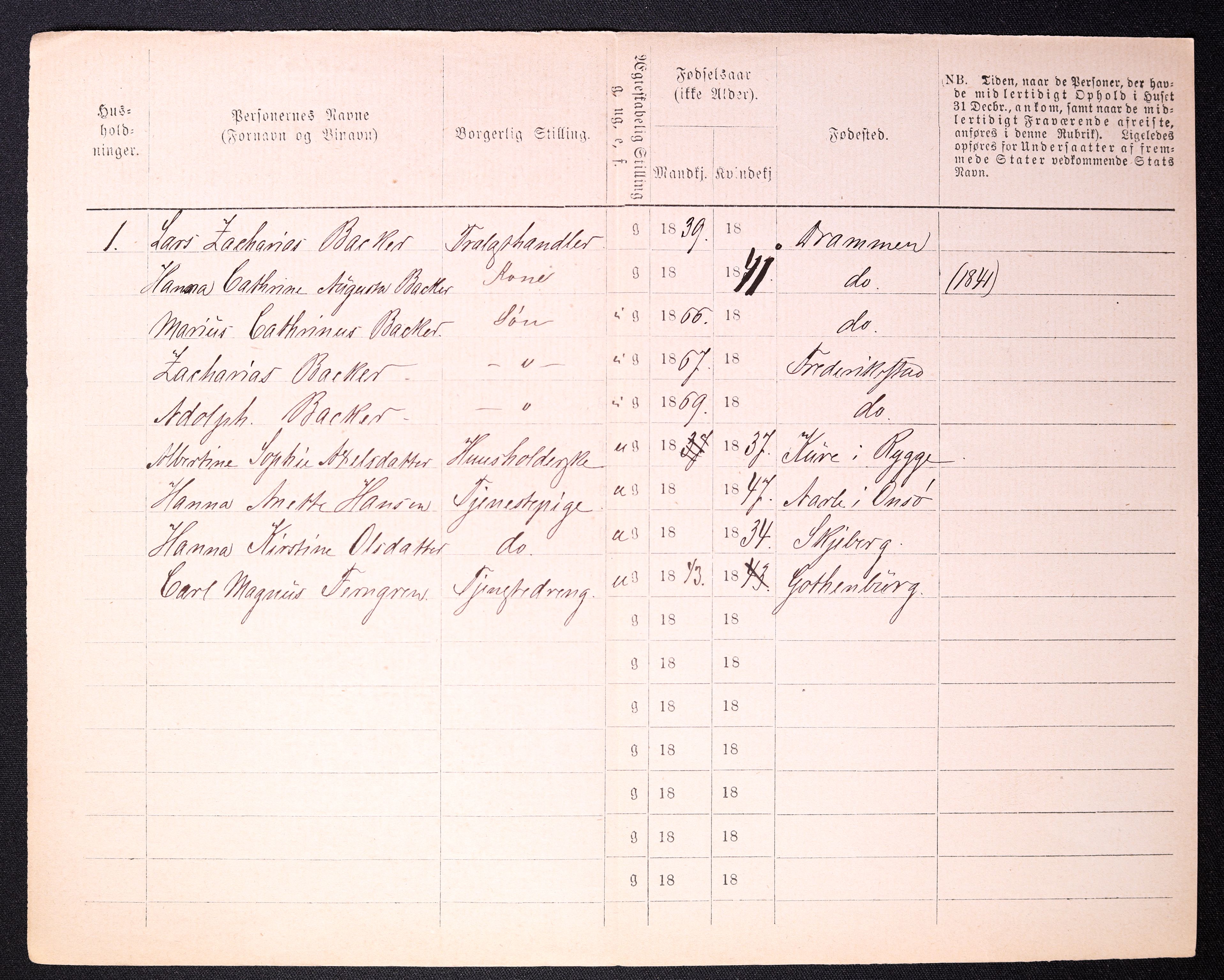 RA, 1870 census for 0103 Fredrikstad, 1870, p. 1036