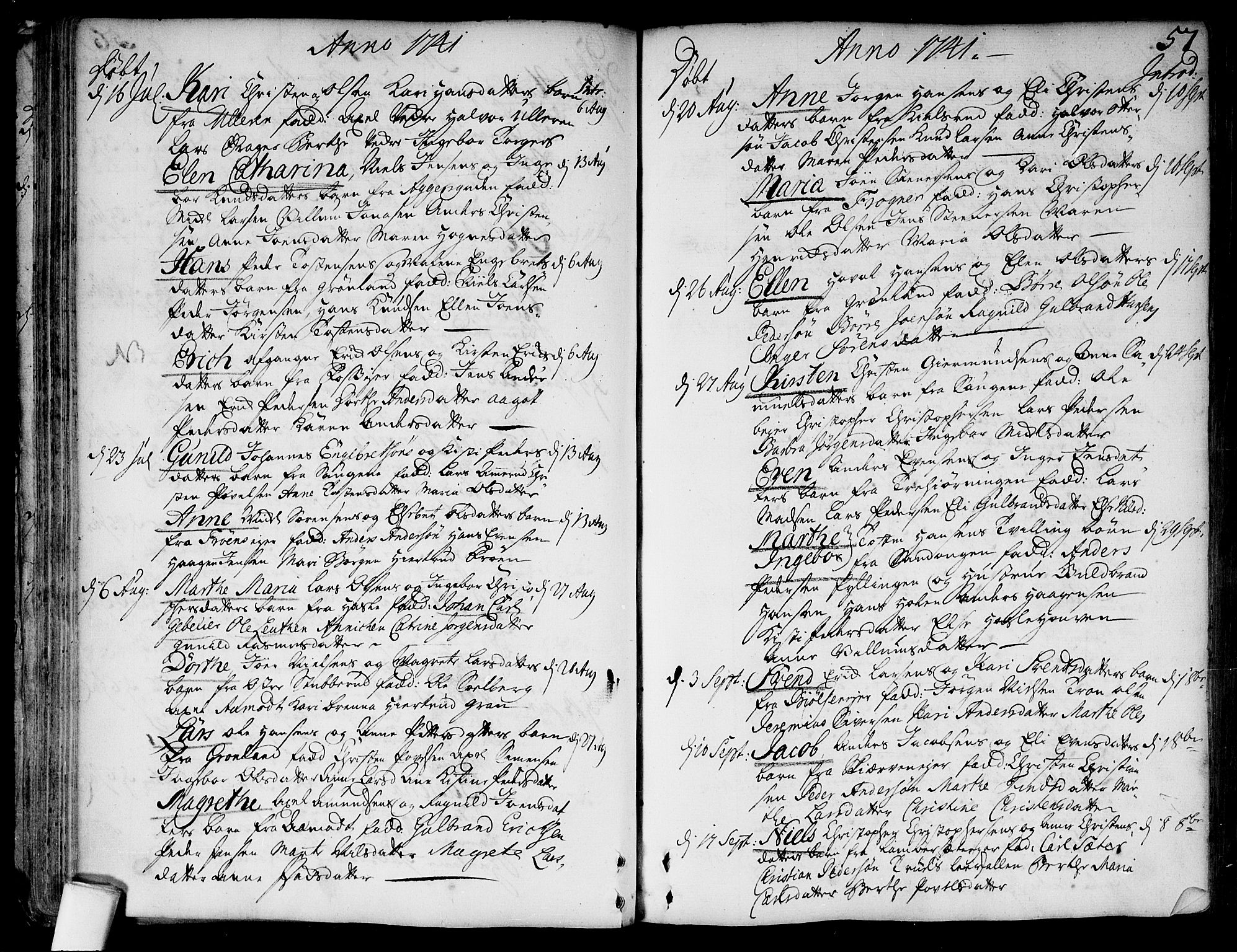 Aker prestekontor kirkebøker, AV/SAO-A-10861/F/L0007: Parish register (official) no. 7, 1734-1748, p. 57