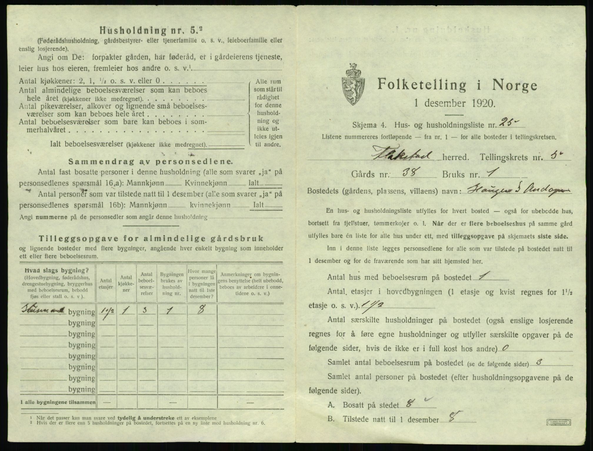 SAT, 1920 census for Flakstad, 1920, p. 511