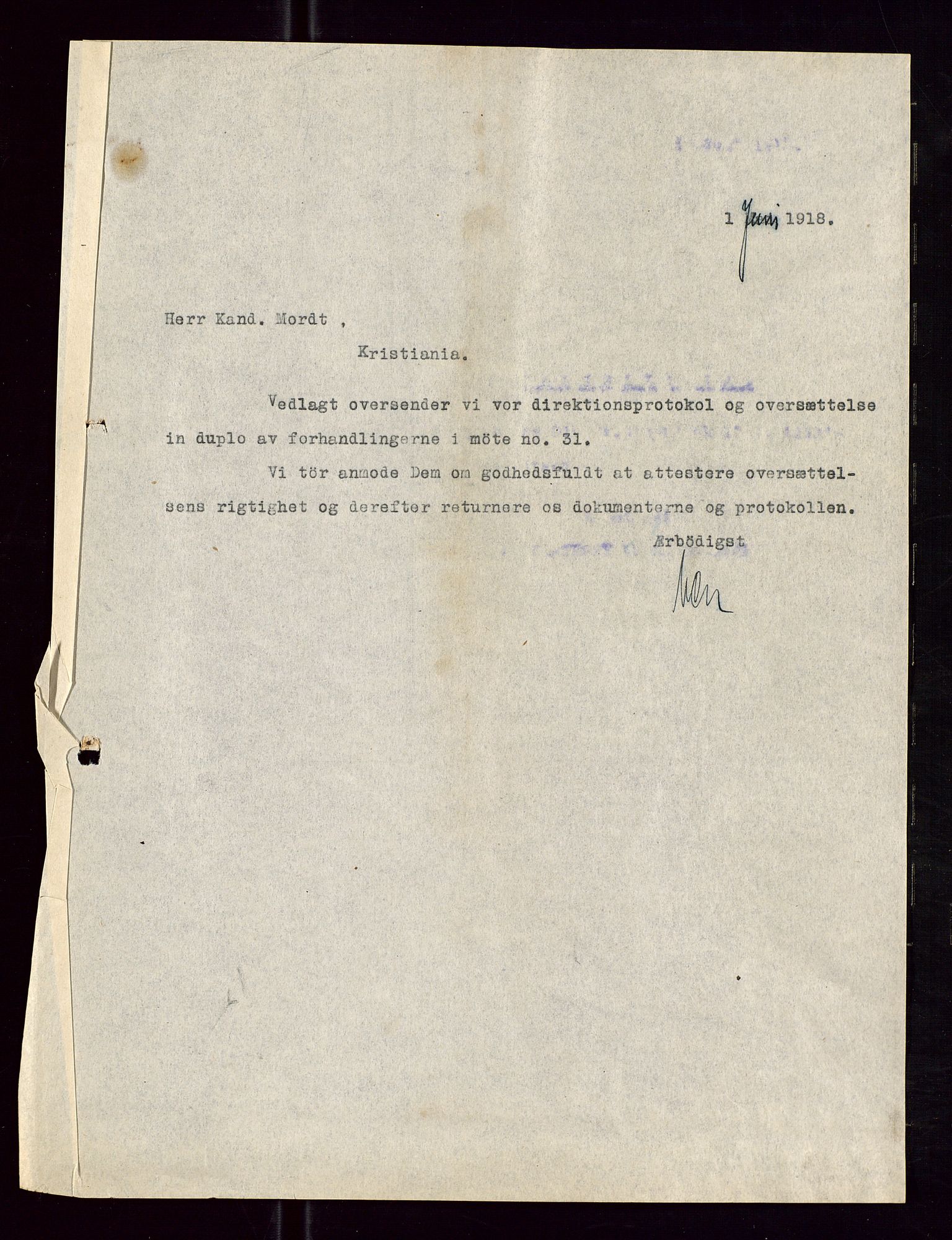 Pa 1521 - A/S Norske Shell, AV/SAST-A-101915/E/Ea/Eaa/L0005: Sjefskorrespondanse, 1918, p. 406