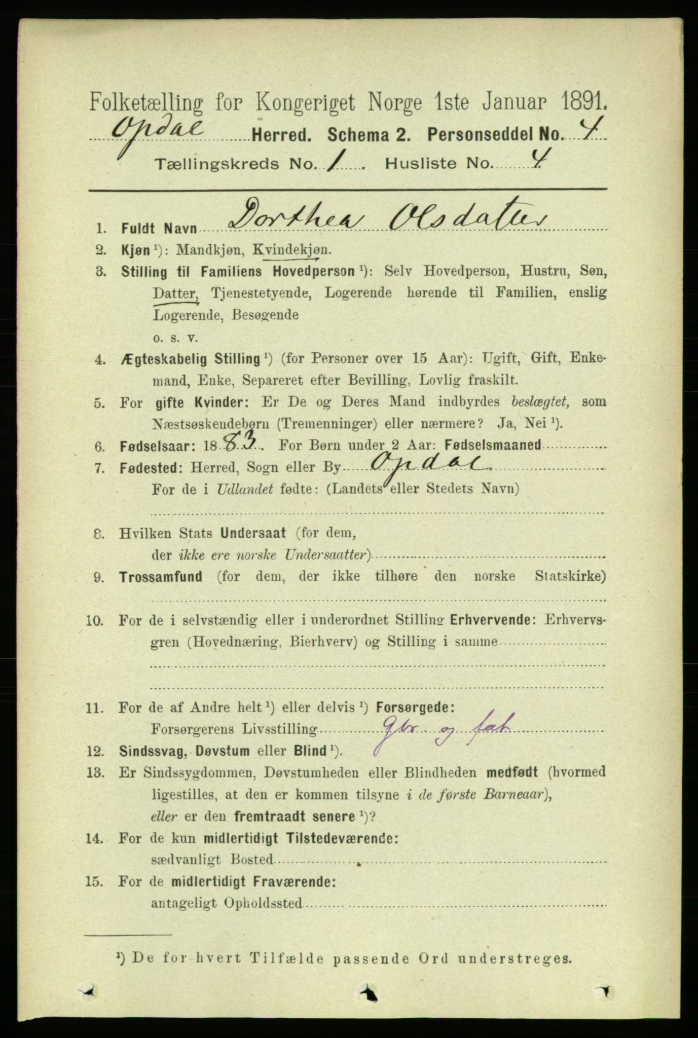 RA, 1891 census for 1634 Oppdal, 1891, p. 128