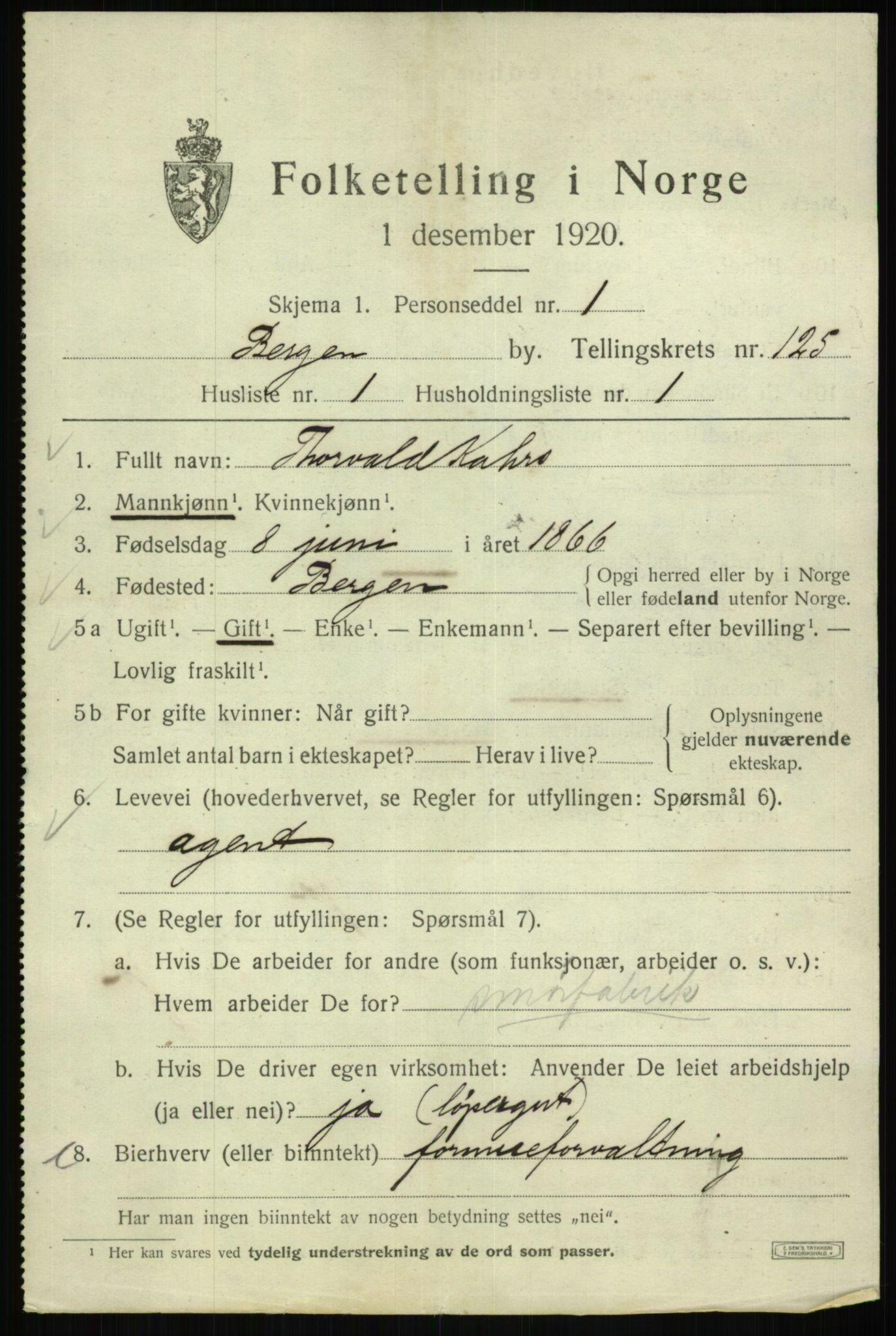 SAB, 1920 census for Bergen, 1920, p. 211068