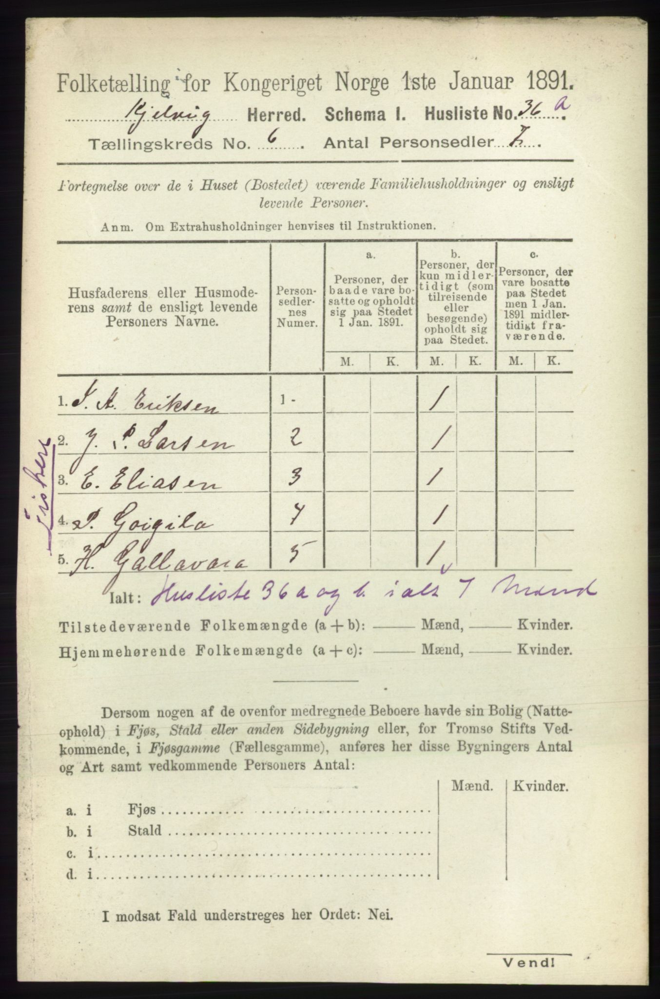 RA, 1891 census for 2019 Kjelvik, 1891, p. 623